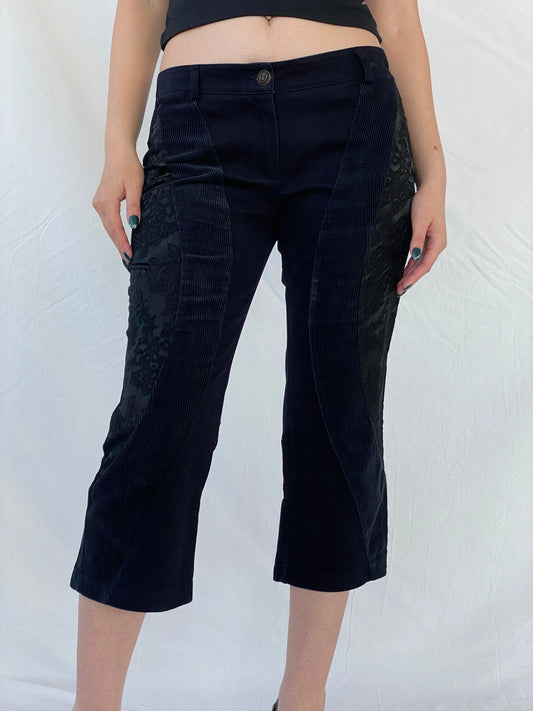 Y2K Sfarzo Milano Black Corduroy Patched Capri Pants - 44EUR - Balagan Vintage Pants Ayah, Capris, corduroy, pants, women pants