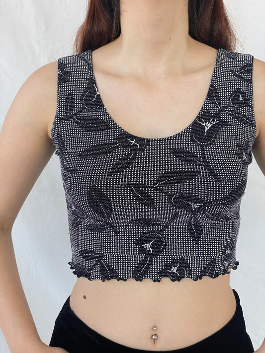 Y2K Shimmery Women’s Black Crop Tank Top - L - Balagan Vintage Sleeveless Top 00s, Ayah, shimmer, women top