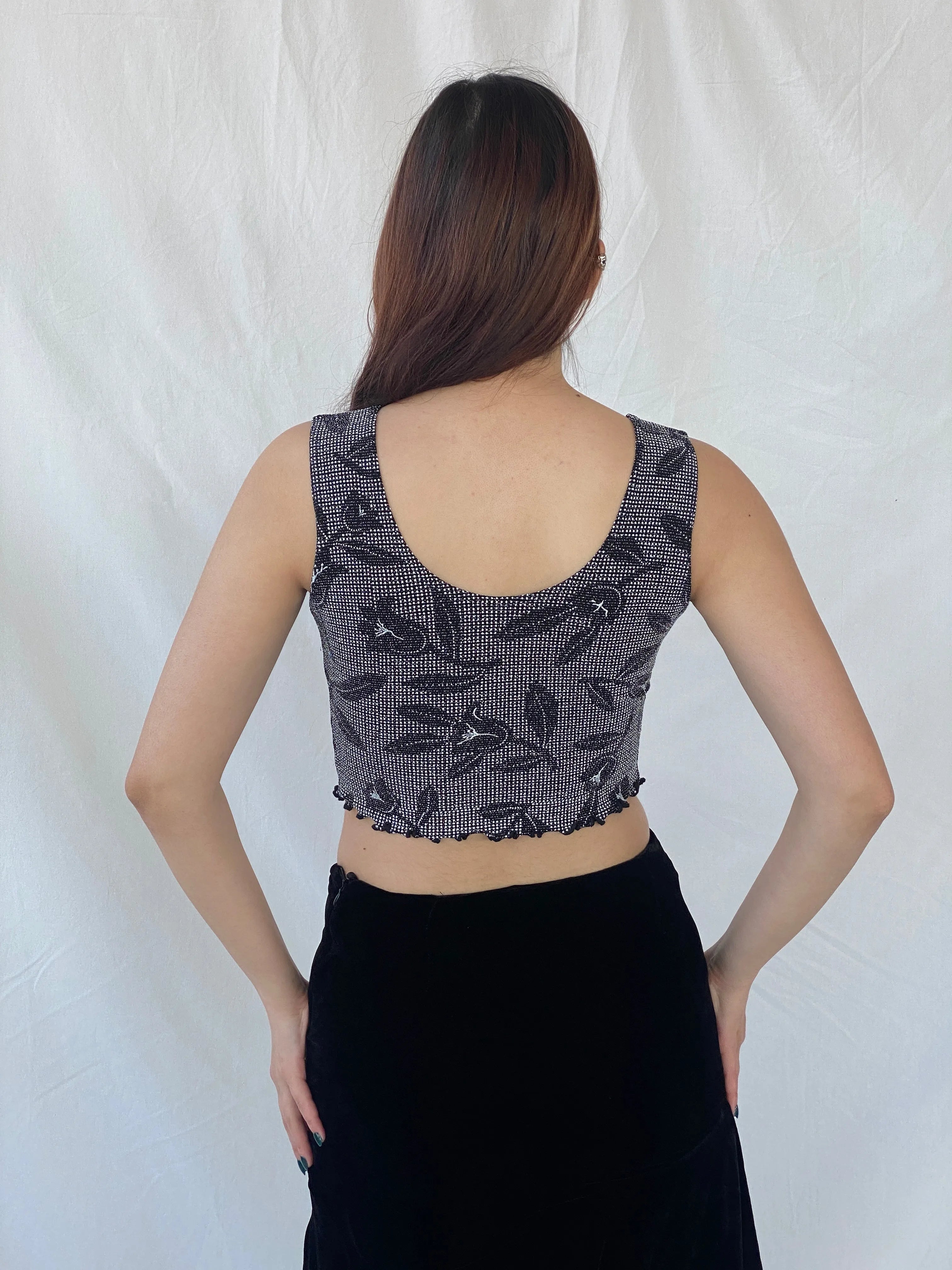 Y2K Shimmery Women’s Black Crop Tank Top - L - Balagan Vintage Sleeveless Top 00s, Ayah, shimmer, women top