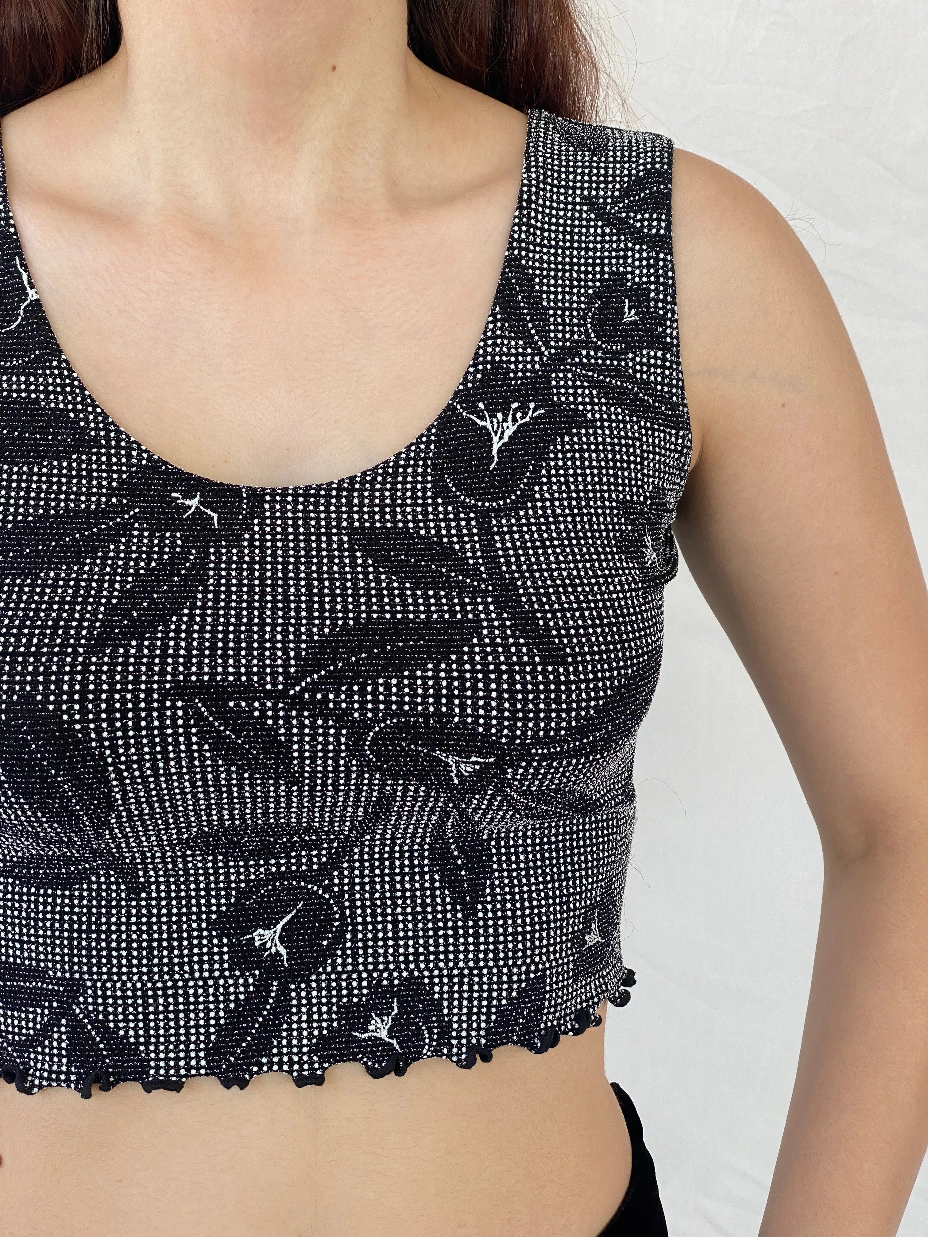 Y2K Shimmery Women’s Black Crop Tank Top - L - Balagan Vintage Sleeveless Top 00s, Ayah, shimmer, women top