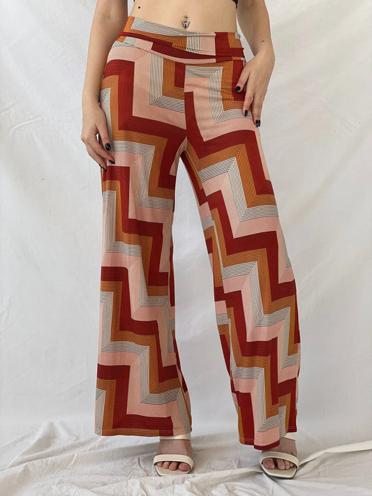 Y2K Sof Chevron Wide Leg Orange Summer Light Pants - M - Balagan Vintage Pants 80s, 90s, Ayah, pants, summer, vintage pants