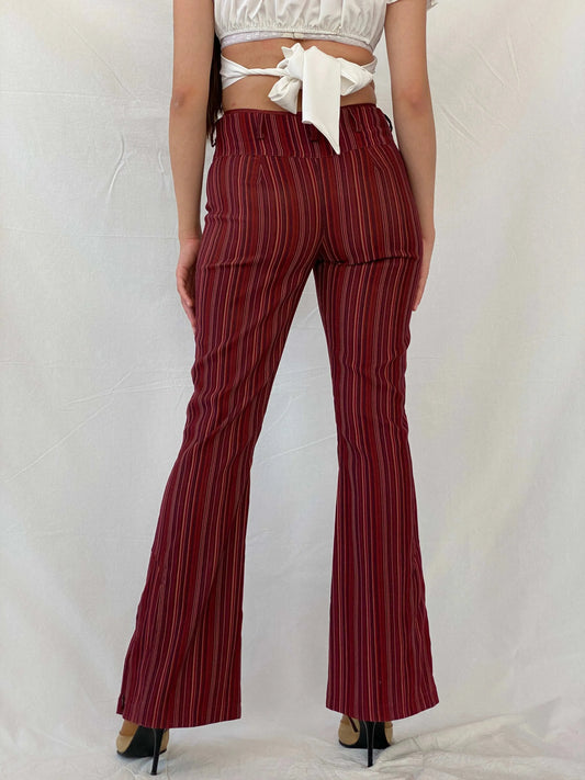 Y2K Striped Maroon Flared Leg High Waisted Pants - M - Balagan Vintage 00s, corduroy pants, Mira, pants, striped pants, vintage pants, winter