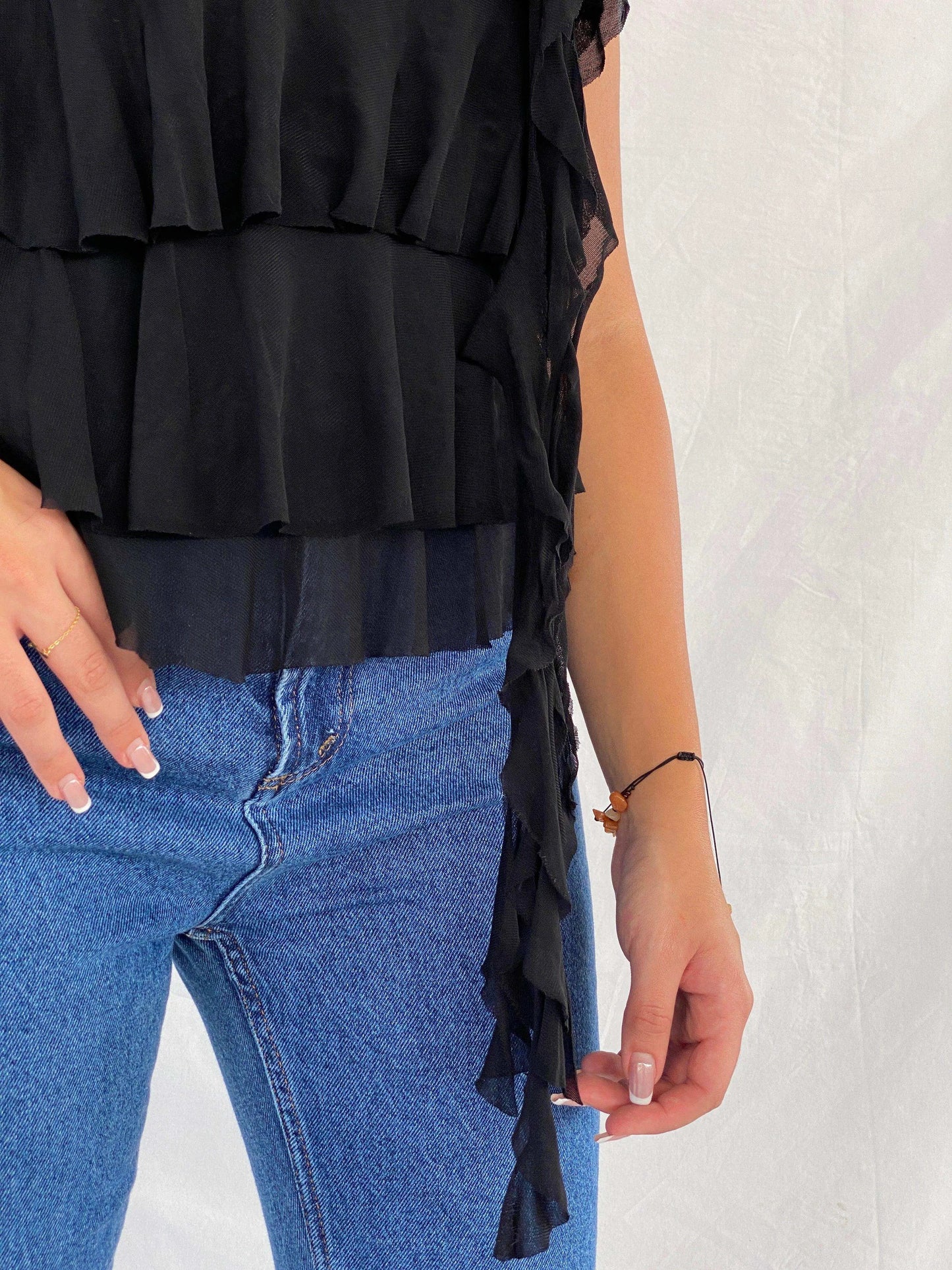 Y2K Supré Ruffled Tube Black Top - Balagan Vintage Sleeveless Top 00s, 90s, Deals, Rama