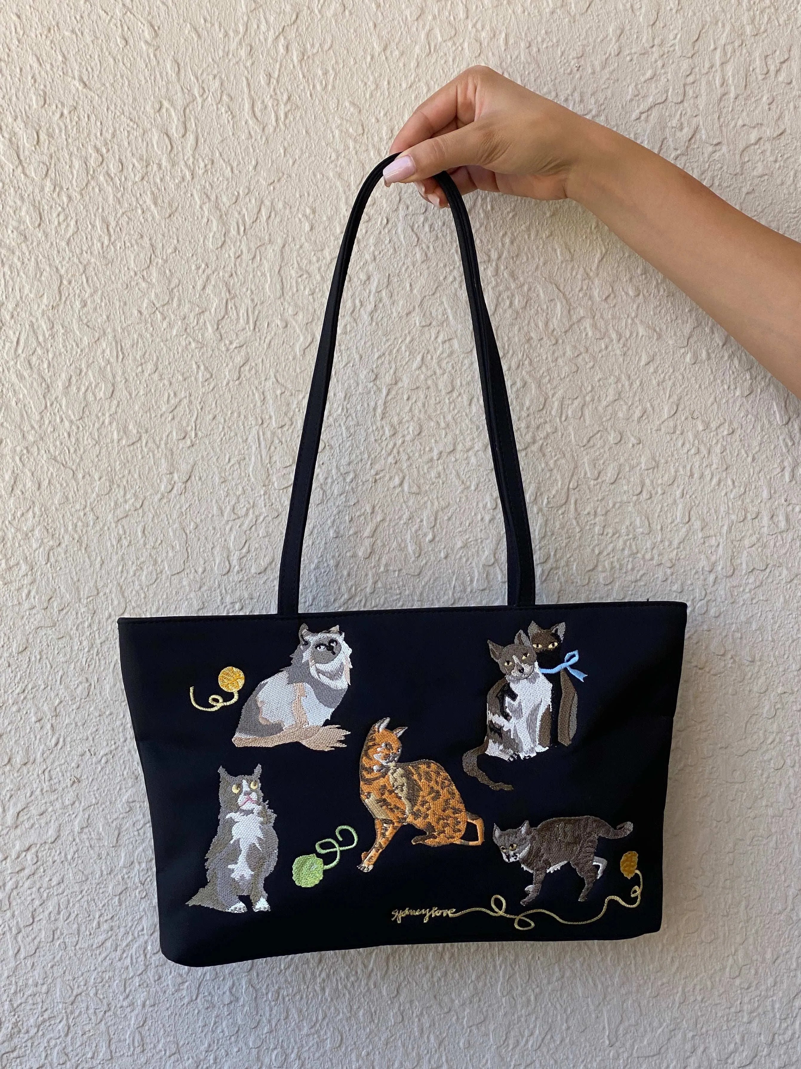 Y2K Sydney Love Embroidered Cats Canvas Handbag - Balagan Vintage Shoulder Bag 00s, bag, handbag, shoulder bag