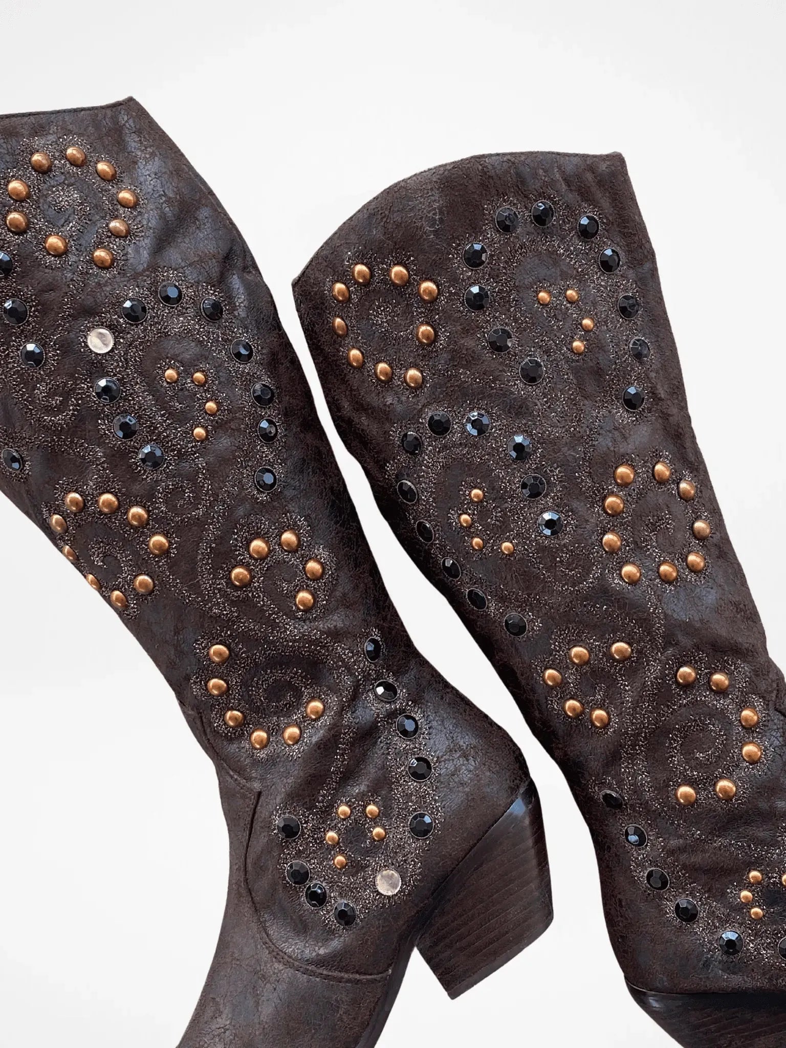 Y2K Two Tips Brown Studded Cowboy Western Boots - 38.5 - Balagan Vintage Boots 00s, 90s, Boots, shoes