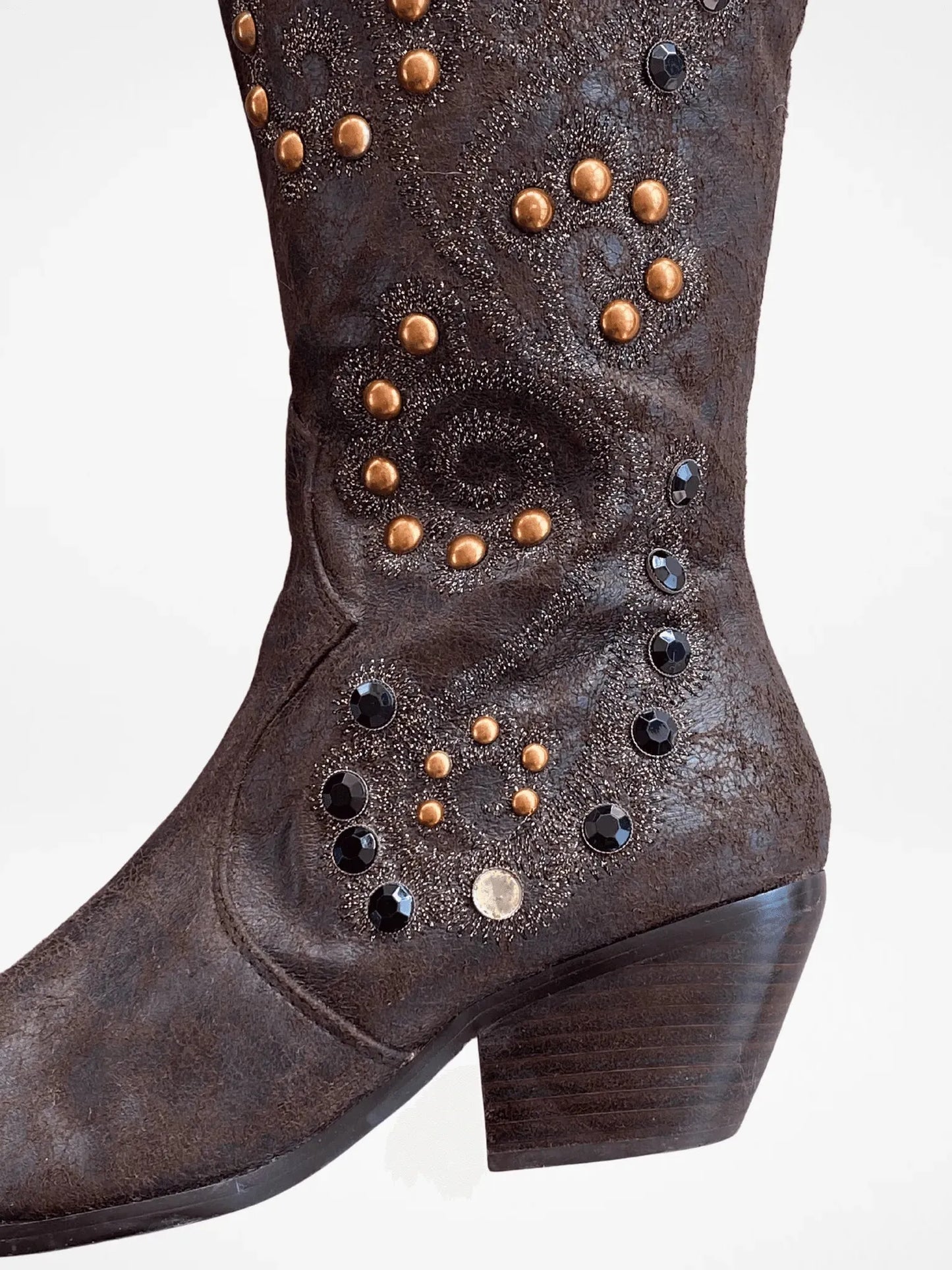 Y2K Two Tips Brown Studded Cowboy Western Boots - 38.5 - Balagan Vintage Boots 00s, 90s, Boots, shoes
