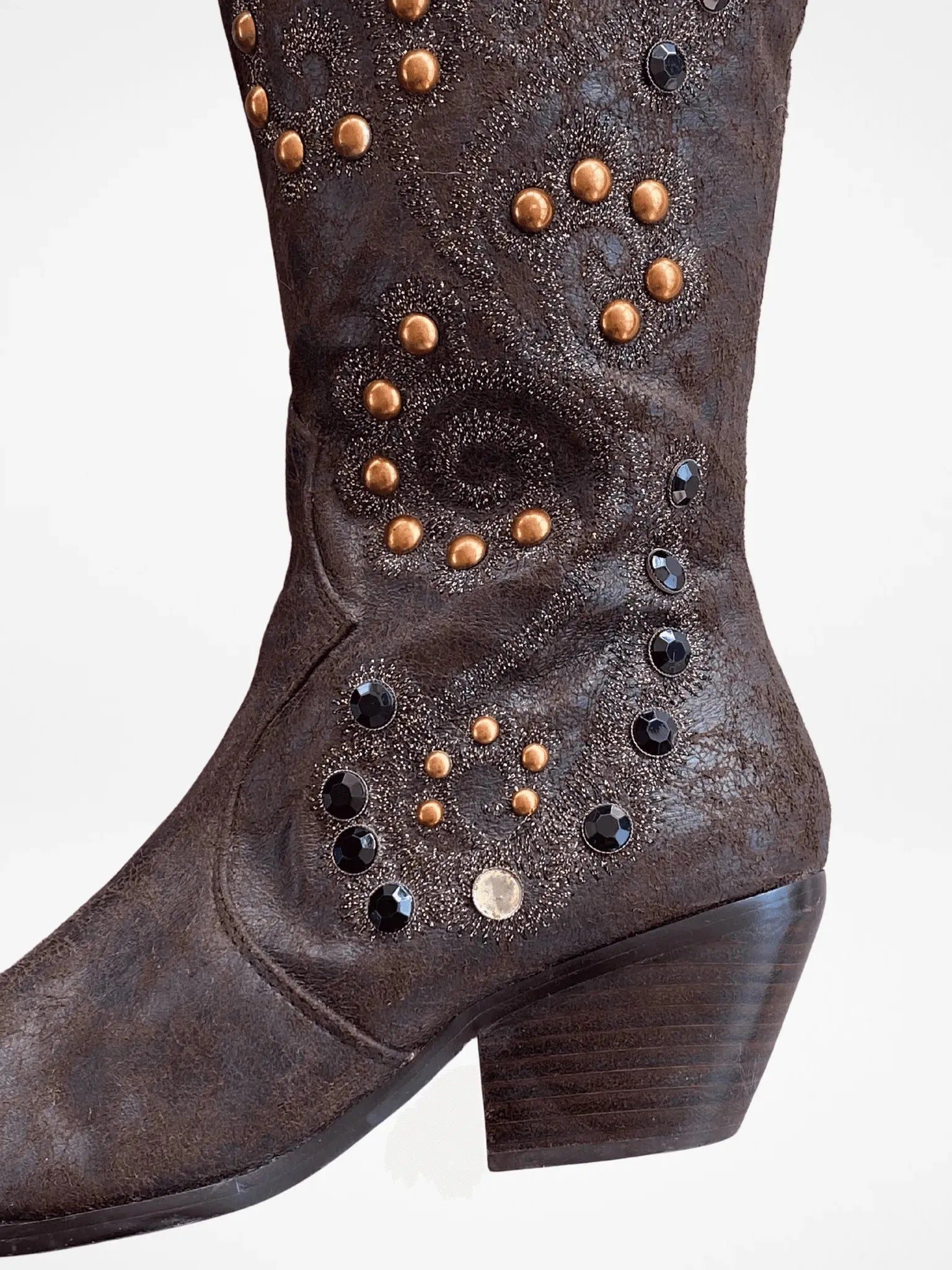 Y2K Two Tips Brown Studded Cowboy Western Boots - 38.5 - Balagan Vintage Boots 00s, 90s, Boots, shoes