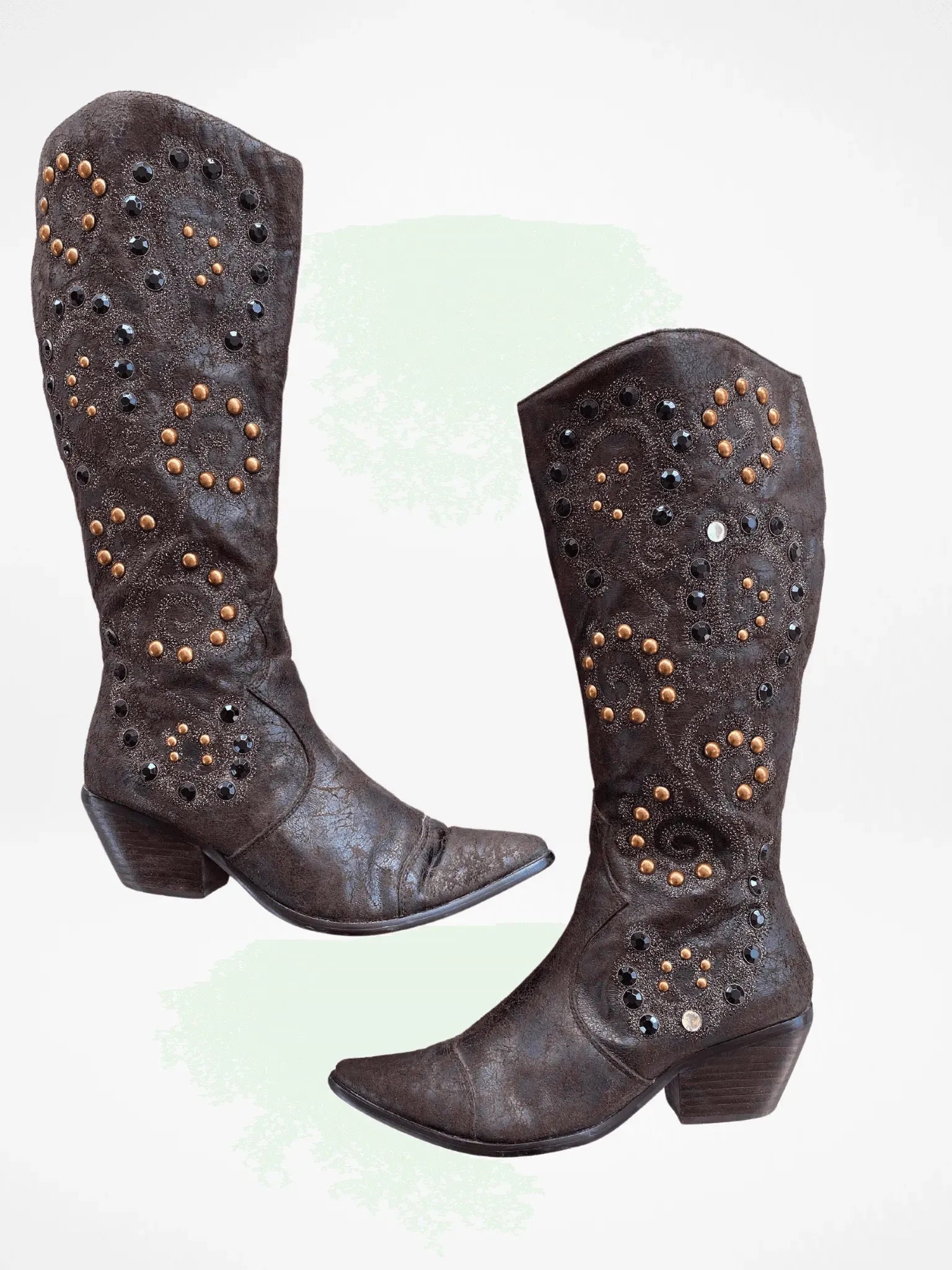 Y2K Two Tips Brown Studded Cowboy Western Boots - 38.5 - Balagan Vintage Boots 00s, 90s, Boots, shoes