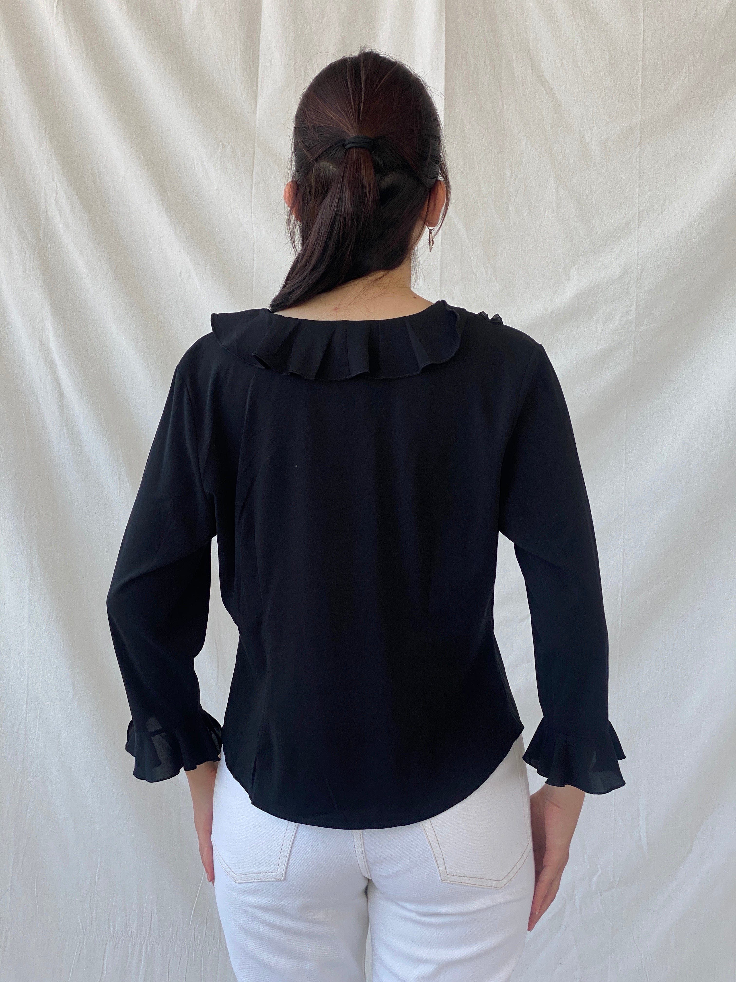 Y2K Under Cover Wear Black Ruffled Office Button Up Shirt - L - Balagan Vintage Full Sleeve Shirt 00s, Ayah, full sleeve shirt, NEW IN, Office core, summer