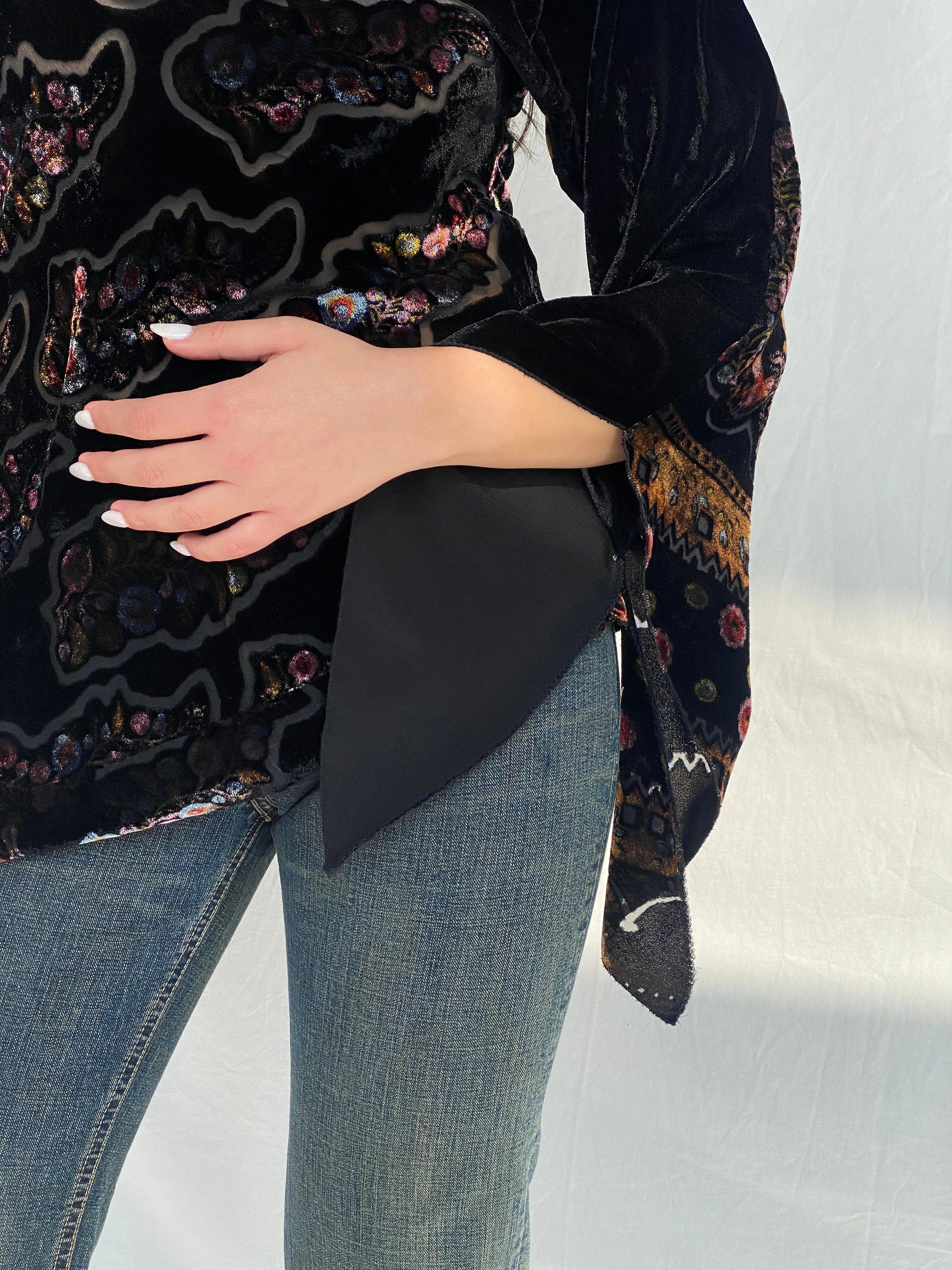 Y2K Velvet Sheer Black Bell Sleeve Top - M - Balagan Vintage Full Sleeve Top 00s, Fatima, striped, striped shirt, women top
