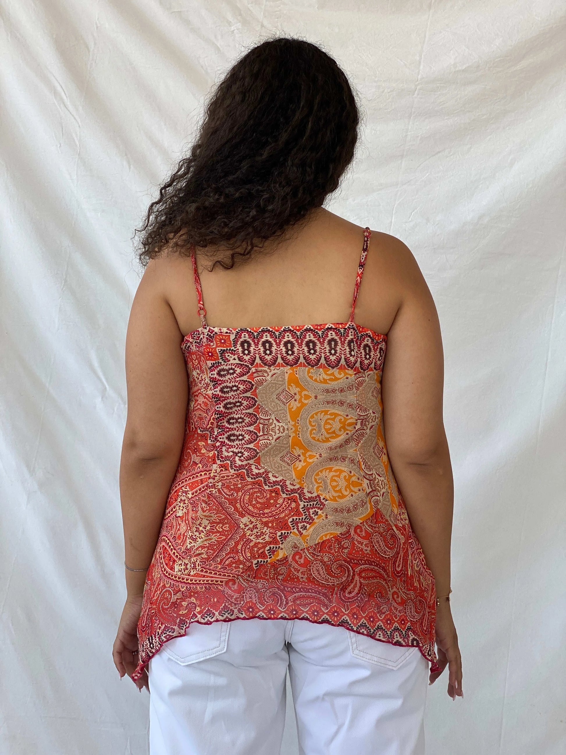 Y2K Wallis Fairy Paisley Print Orange Cami Top - XL - Balagan Vintage Sleeveless Top 00s, Dina, floral top