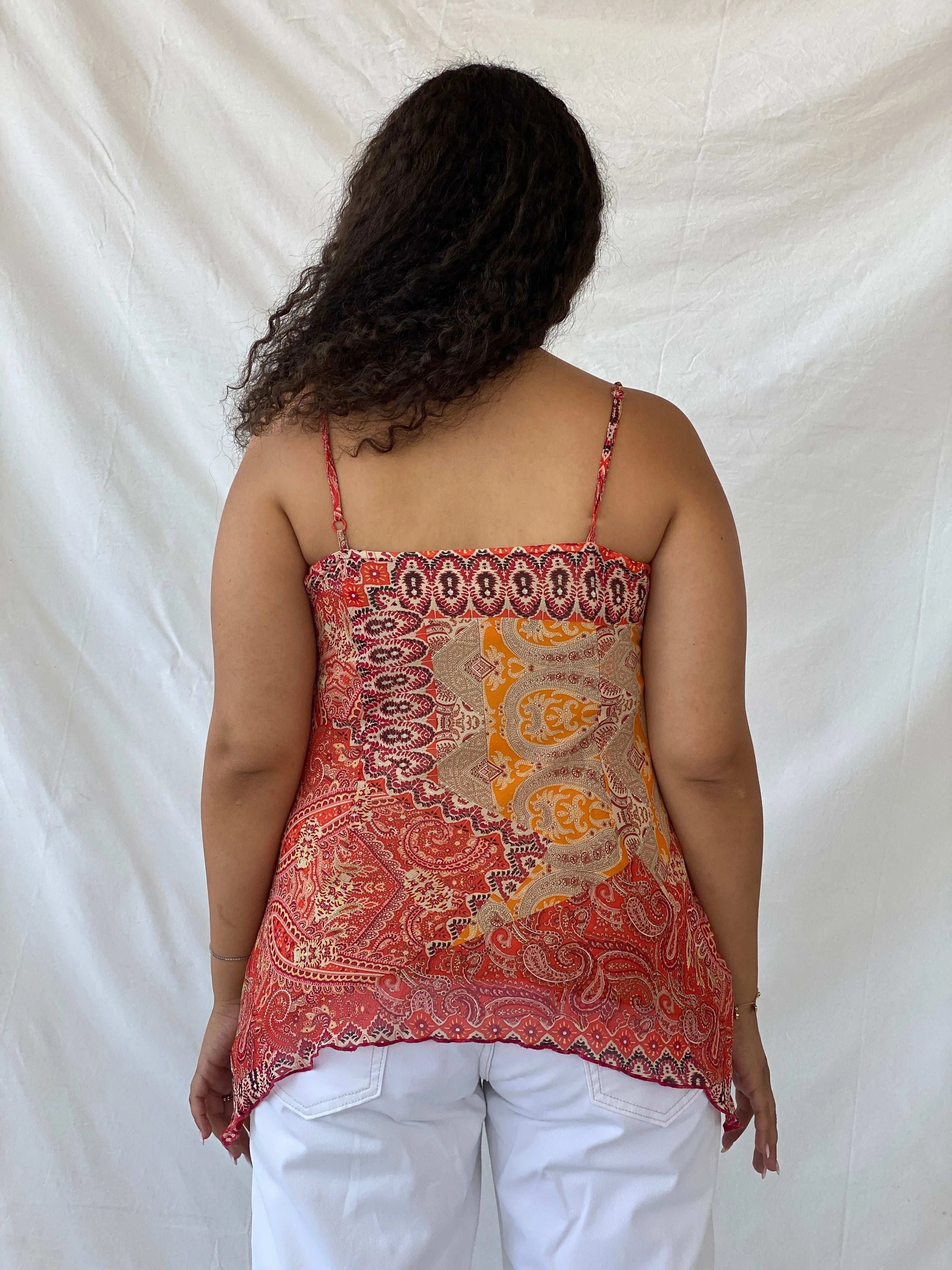 Y2K Wallis Fairy Paisley Print Orange Cami Top - XL - Balagan Vintage Sleeveless Top 00s, Dina, floral top