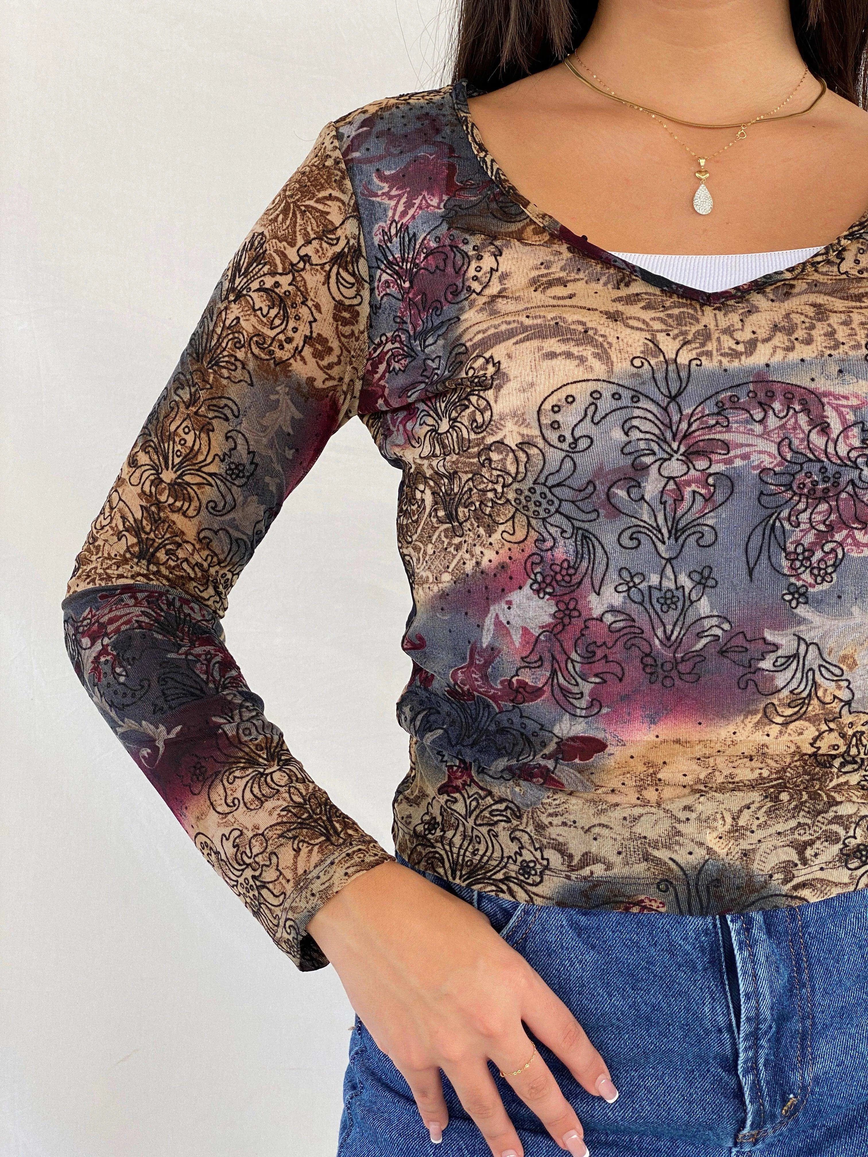 Y2K Wallis Full Sleeve Mesh Top - Balagan Vintage Full Sleeve Top 00s, 90s, consignment, Deals, full sleeve top, Isabella, Rama, sheer