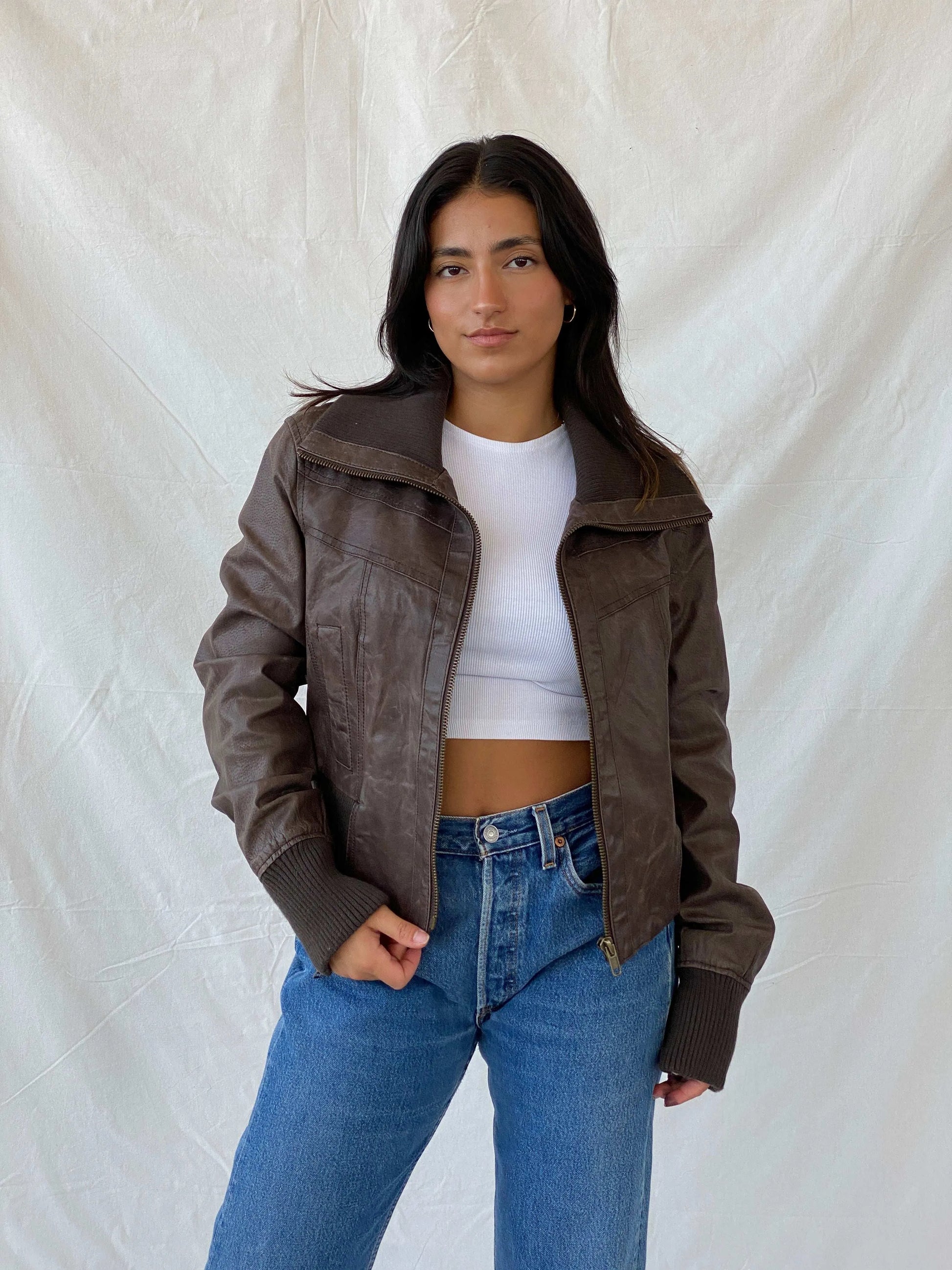 Y2K Wear Me Work Me Love Me Brown Leather Biker Jacket - XL - Balagan Vintage Leather Jacket 90s, genuine leather, Lana, leather blazer