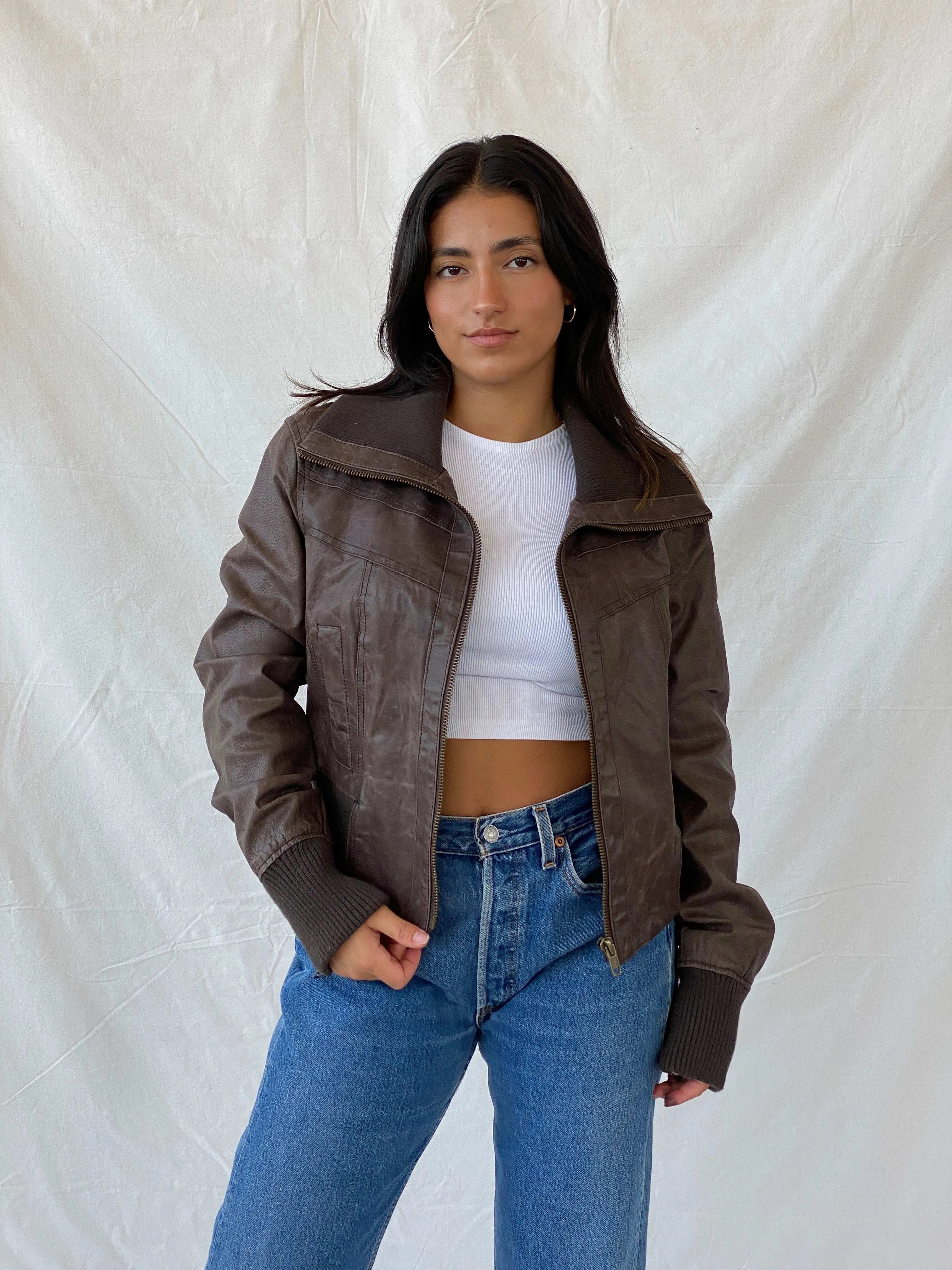 Y2K Wear Me Work Me Love Me Brown Leather Biker Jacket - XL - Balagan Vintage Leather Jacket 90s, genuine leather, Lana, leather blazer