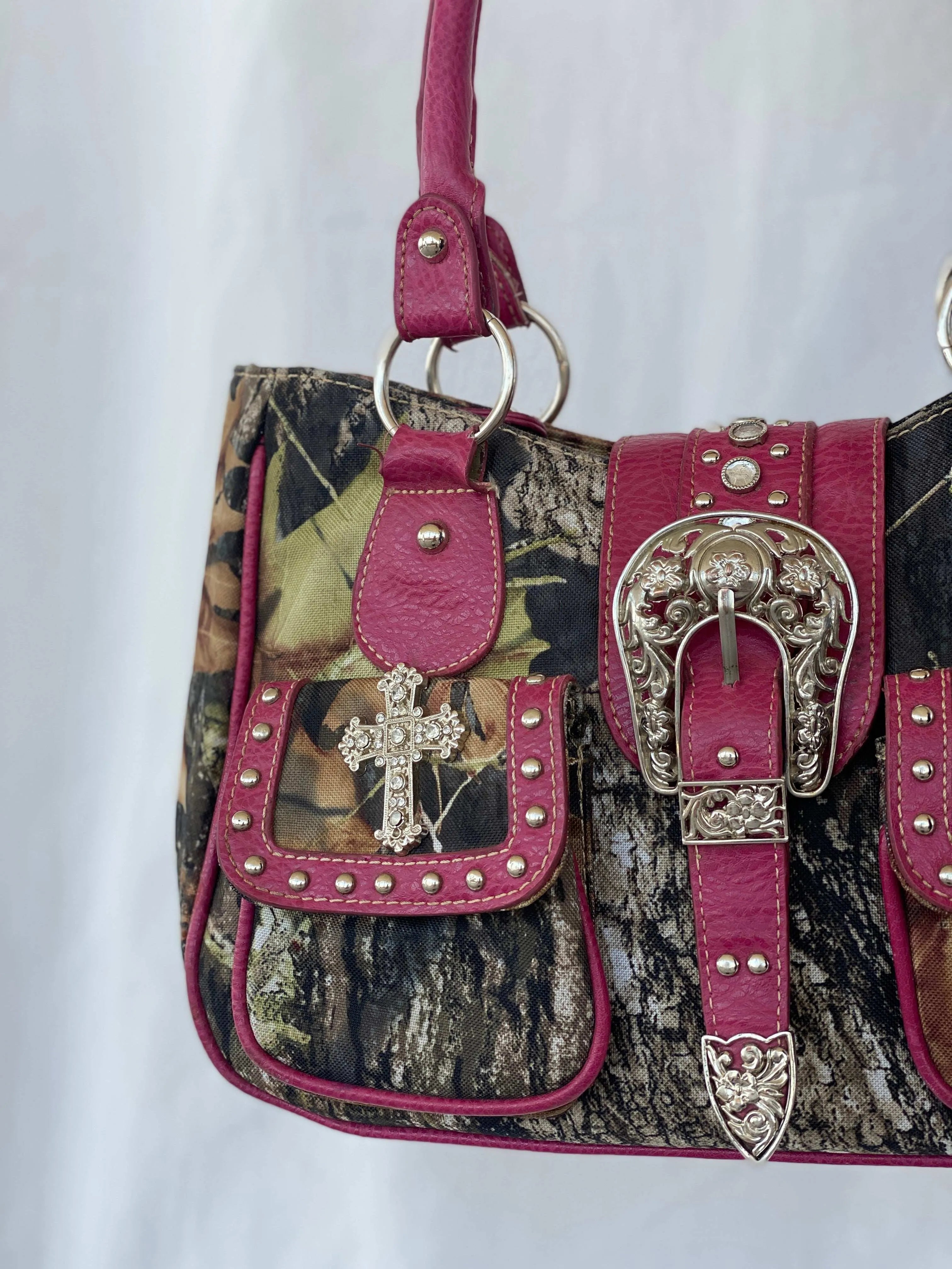 Y2K Western Pink Camouflage Rhinestone Buckled Shoulder Bag - Balagan Vintage Shoulder Bag beaded bag, shoulder bag, Y2K