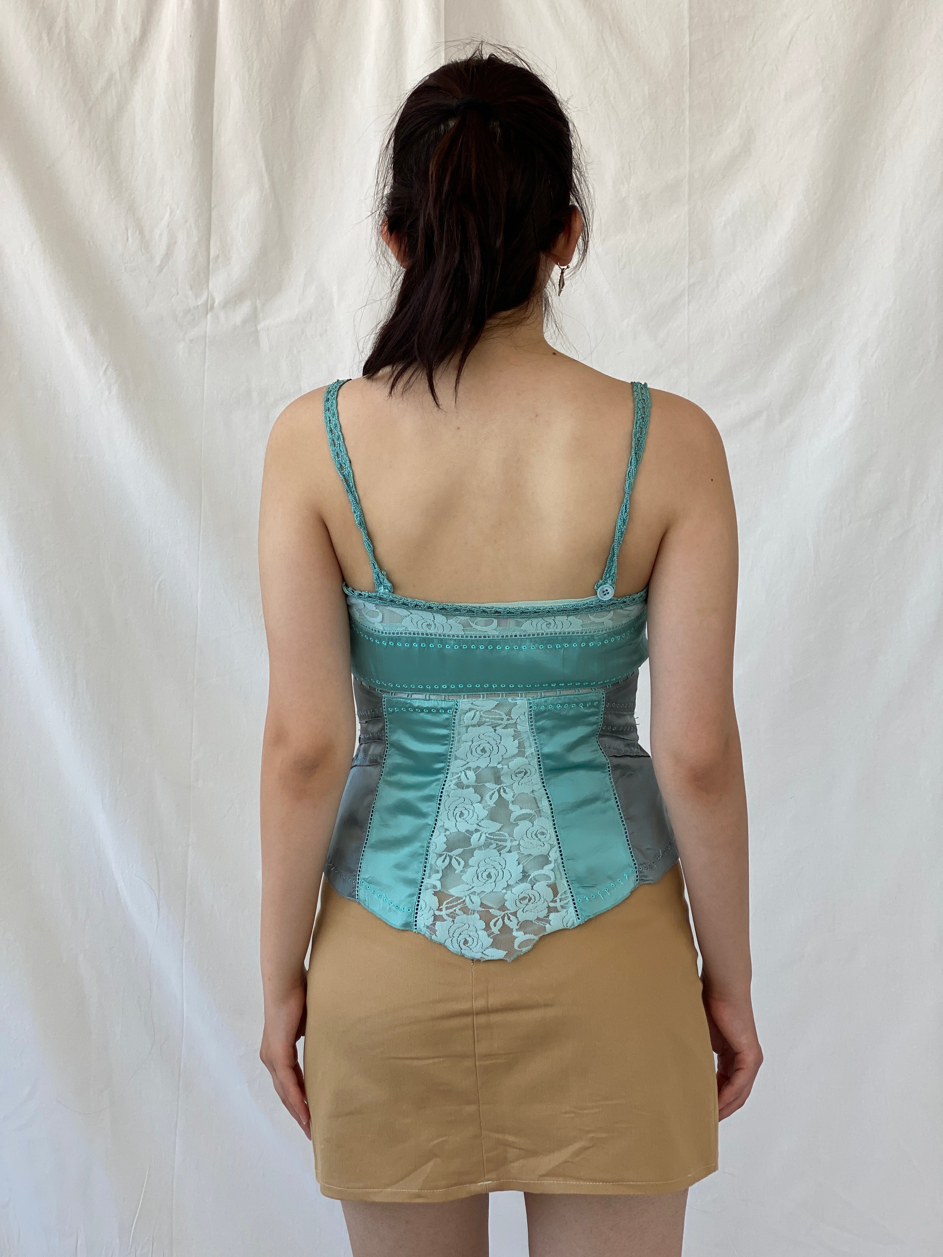 Y2K Whistles London Silk Lace Camisole Top Blue Cami - S - Balagan Vintage Sleeveless Top 00s, Ayah, Cami, consignment, NEW IN, Rand, summer, women top