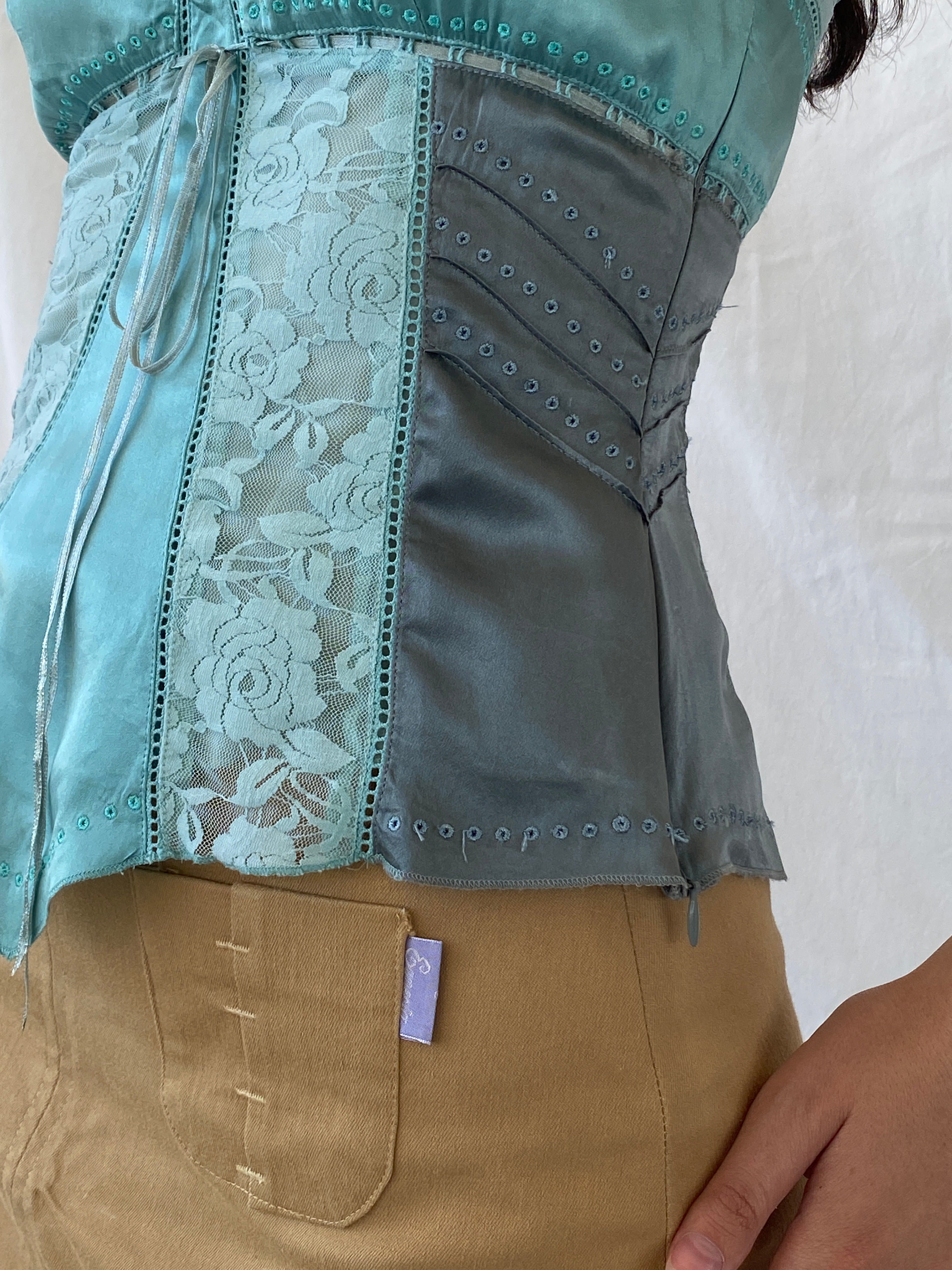 Y2K Whistles London Silk Lace Camisole Top Blue Cami - S - Balagan Vintage Sleeveless Top 00s, Ayah, Cami, consignment, NEW IN, Rand, summer, women top