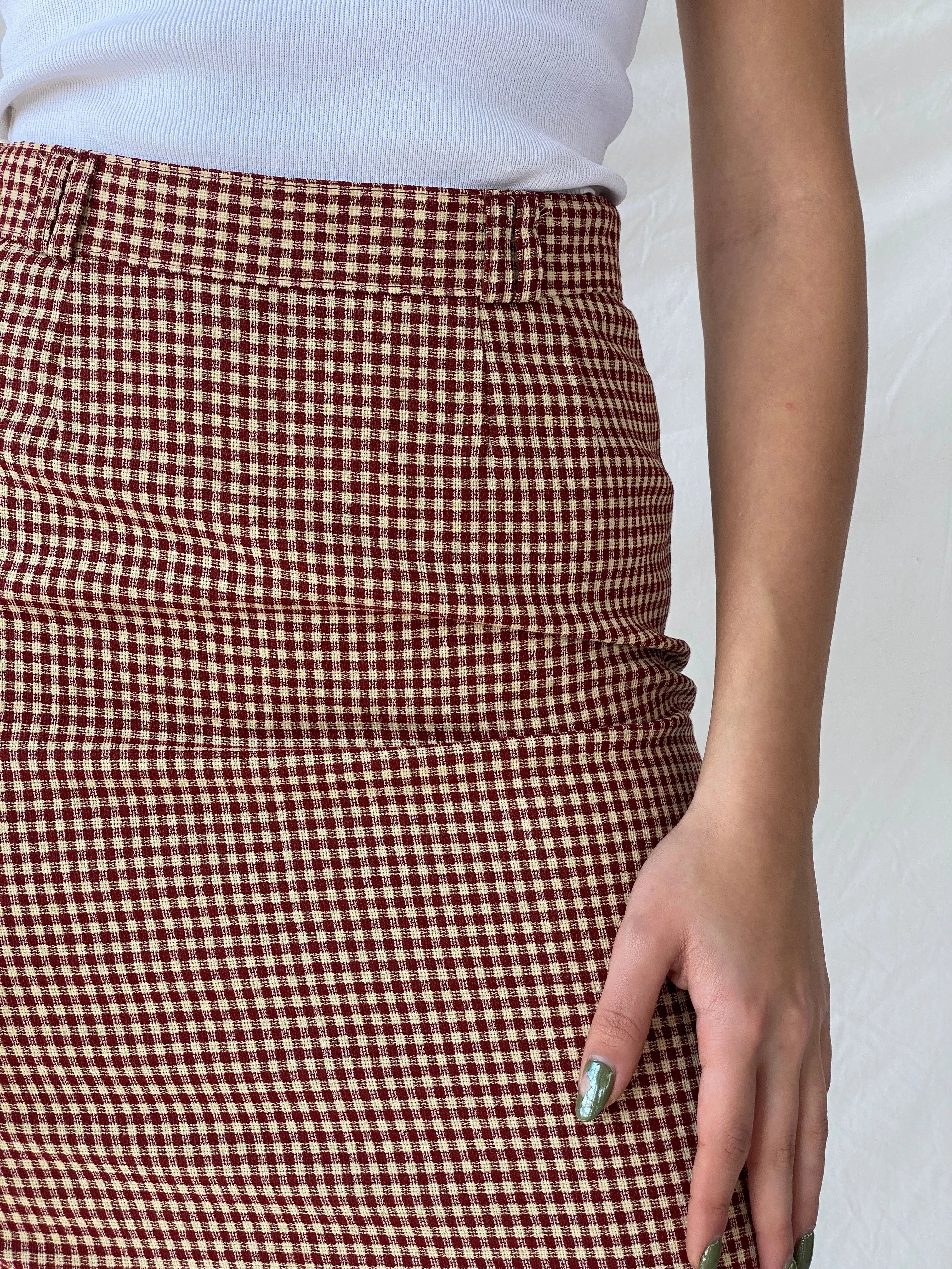 Y2K Wool Plaid Women’s Pencil Red & Beige Midi Skirt - M - Balagan Vintage Midi Skirt 00s, midi skirt, Office core, Syntia, winter