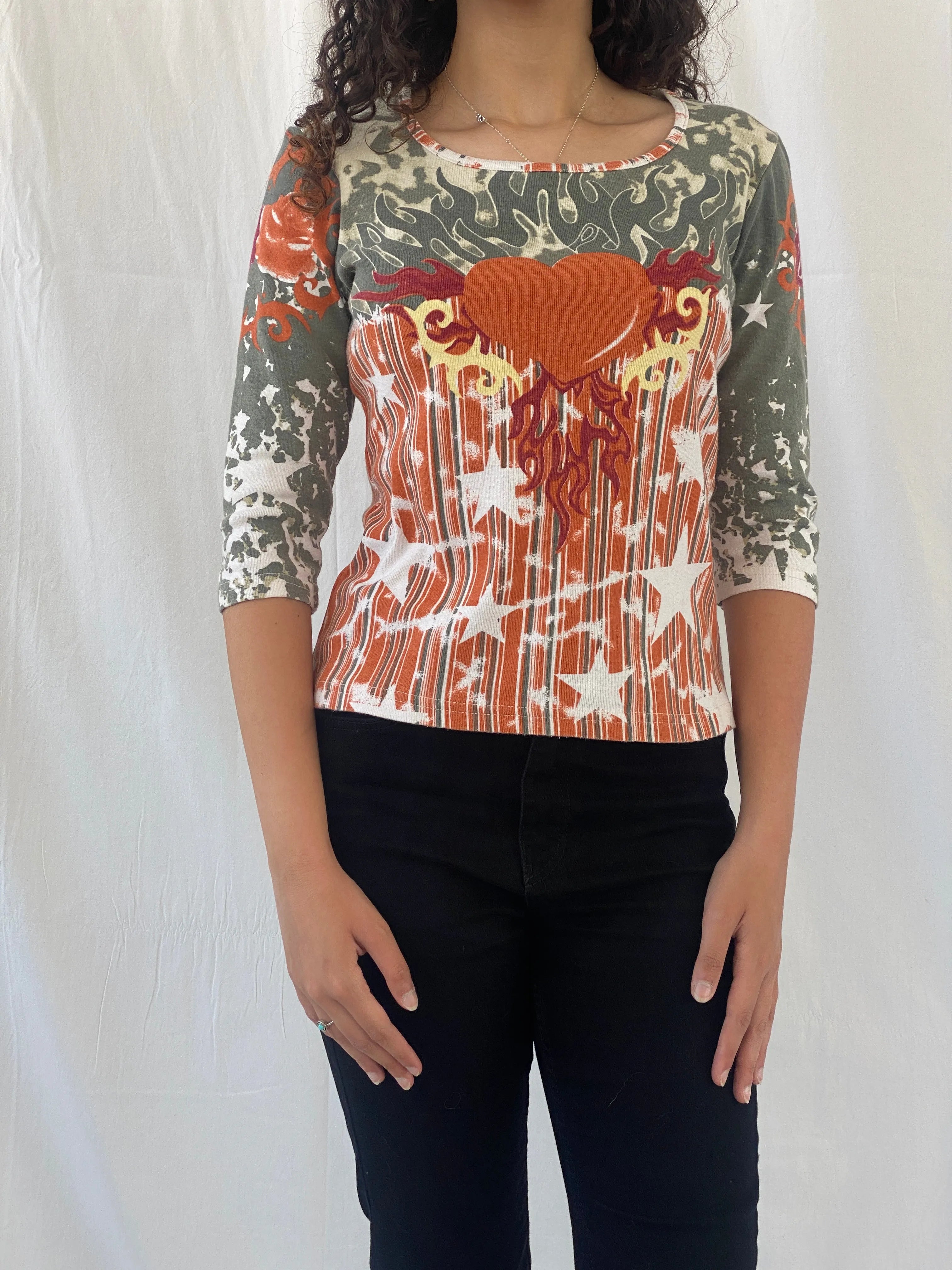 Y2K X-Mail Graphic Heart Flame Women’s Top - M/L - Balagan Vintage Full Sleeve Top 00s, Celine, full sleeve top, women top