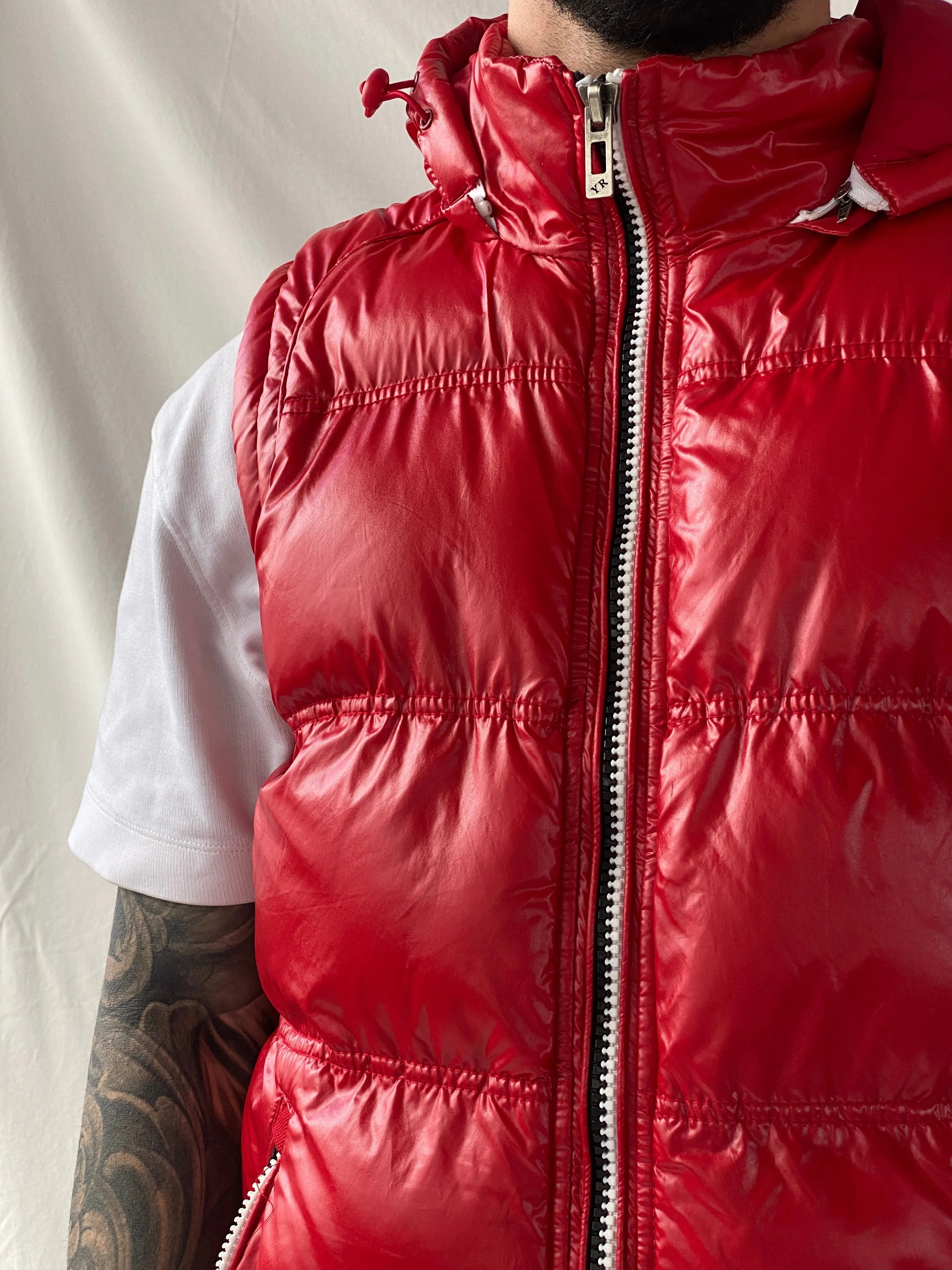 Young & Rich Padded Sleeveless Hooded Puffer Red Vest - M - Balagan Vintage Vest 00s, consignment, Hamza, men, streetwear, vest, winter