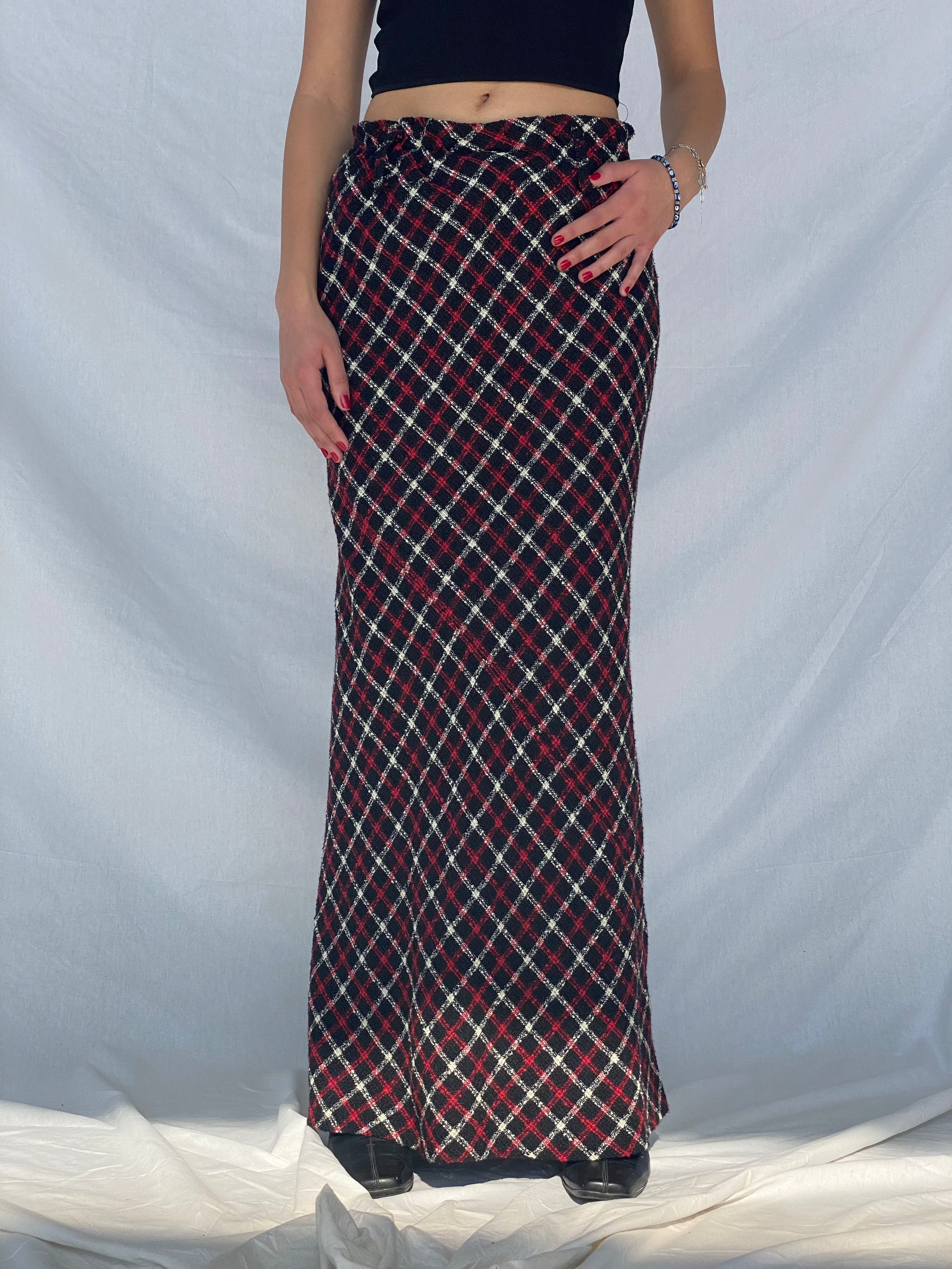 NUDE Tweed Maxi Skirt - Balagan Vintage Maxi Skirt 90s, outerwear, plaid, plaid skirt, skirt, vintage
