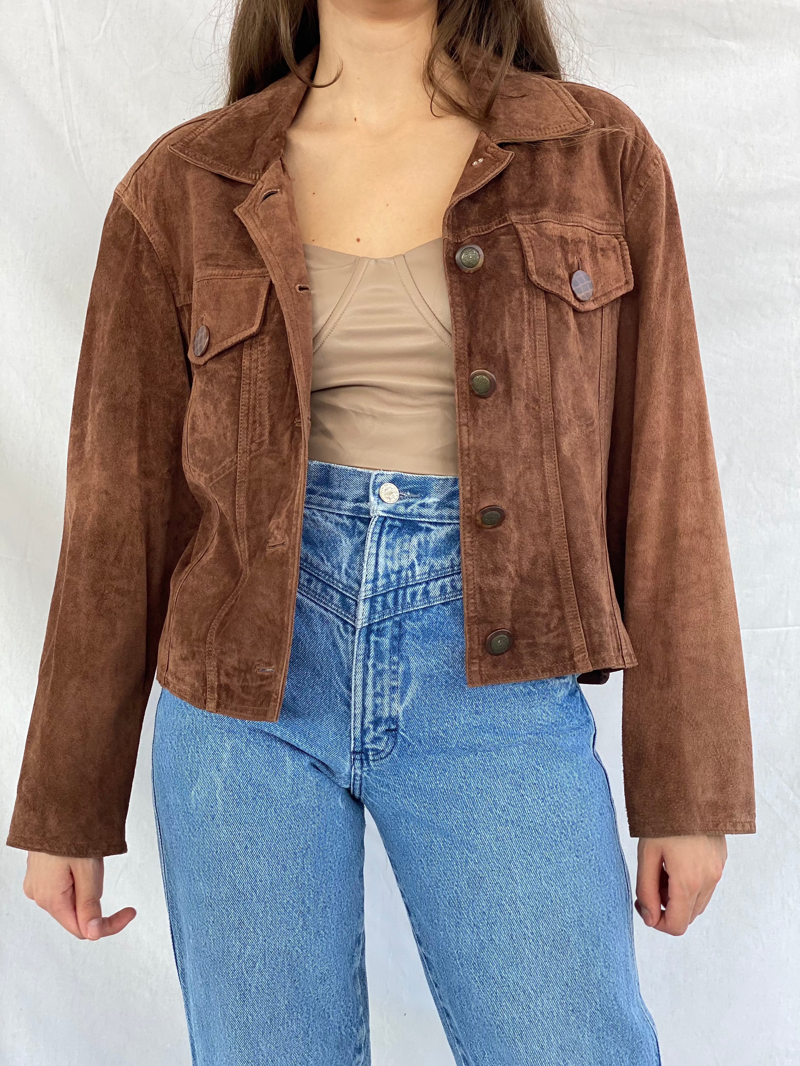 90s Vintage Harold's Cropped Brown Genuine Suede Leather Jacket