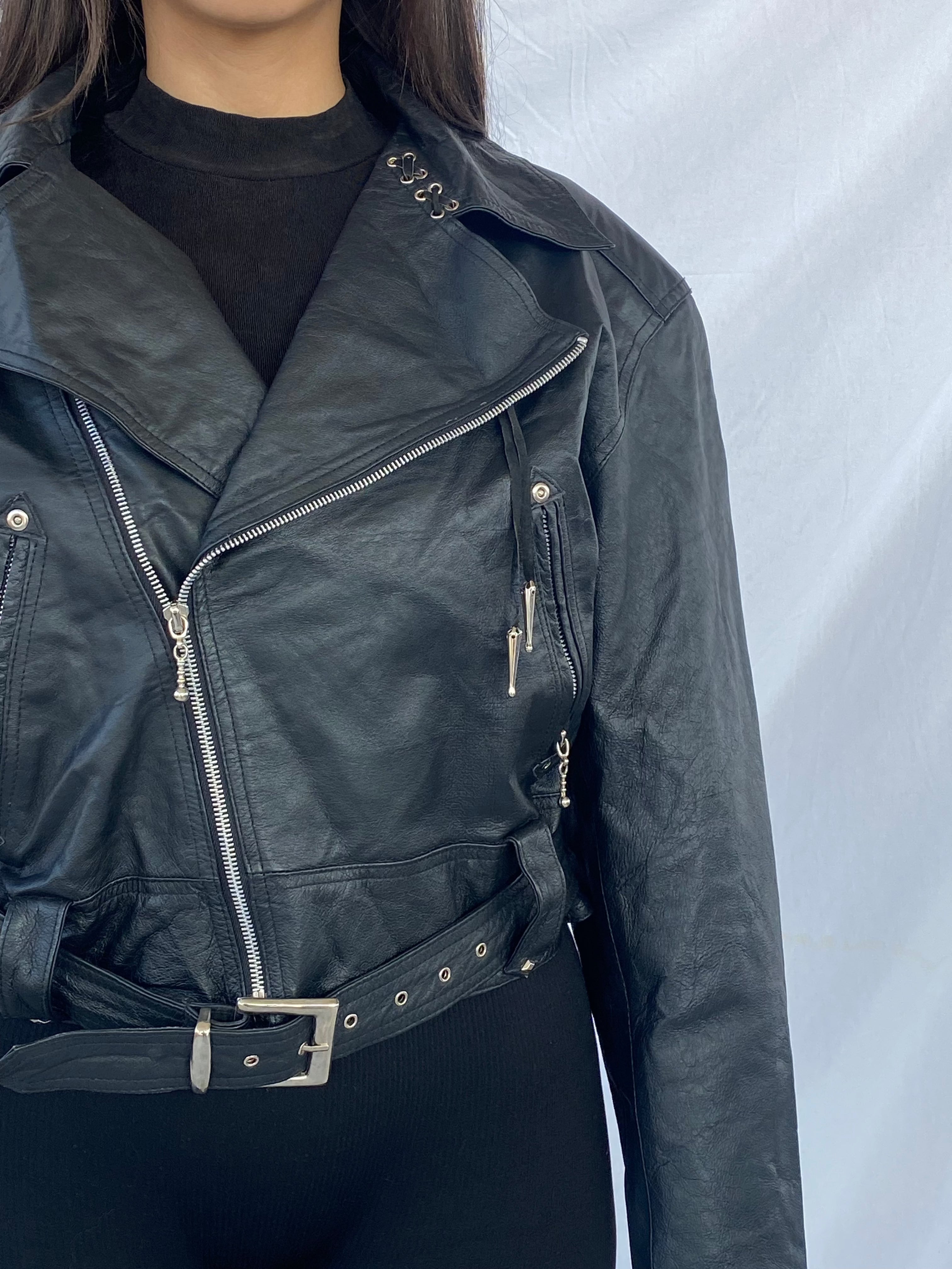 Vintage 80s Patti Pen Genuine Leather Bikers Jacket - Balagan Vintage Leather Jacket 80s, black leather, genuine leather, genuine leather jacket