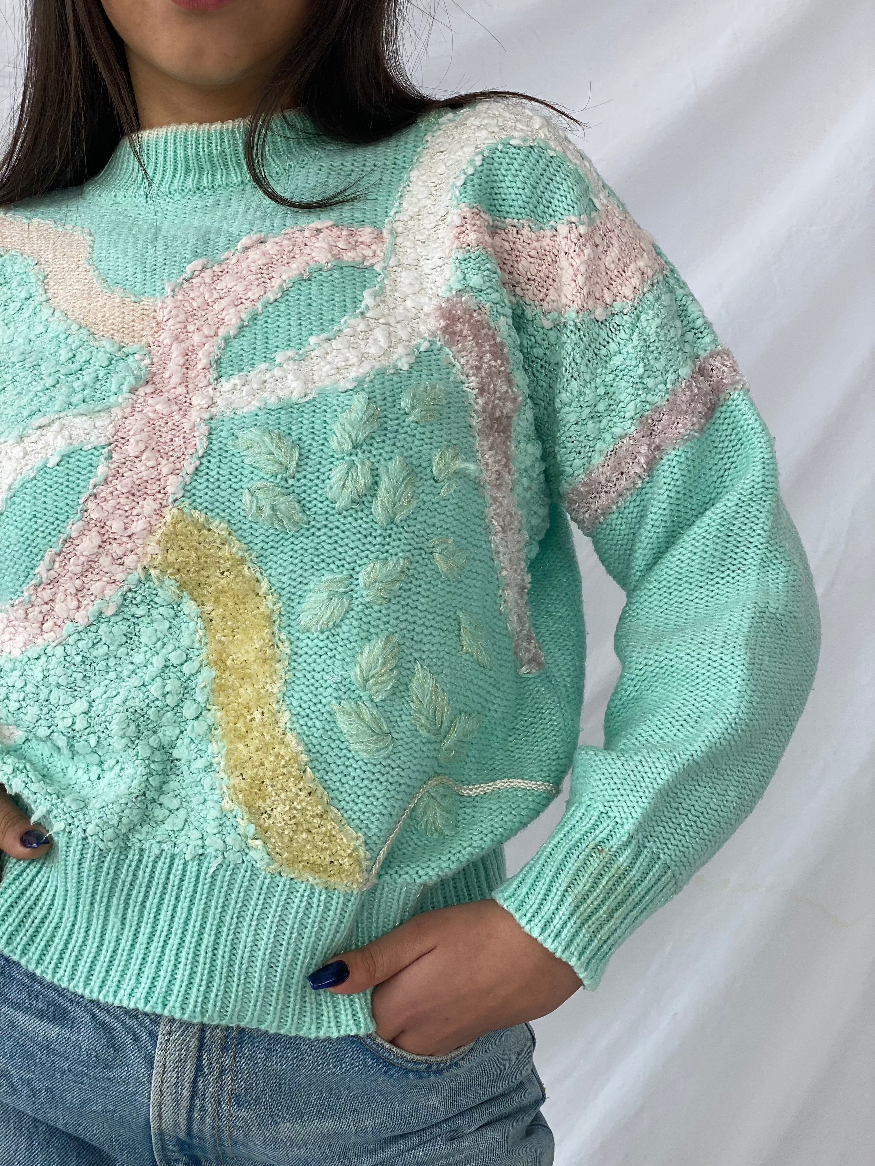 Vintage Jaclyn Smith Pastel Crewneck Sweater - Balagan Vintage Sweater 80s, 90s, knitted sweater, pastel, printed sweater, sweater