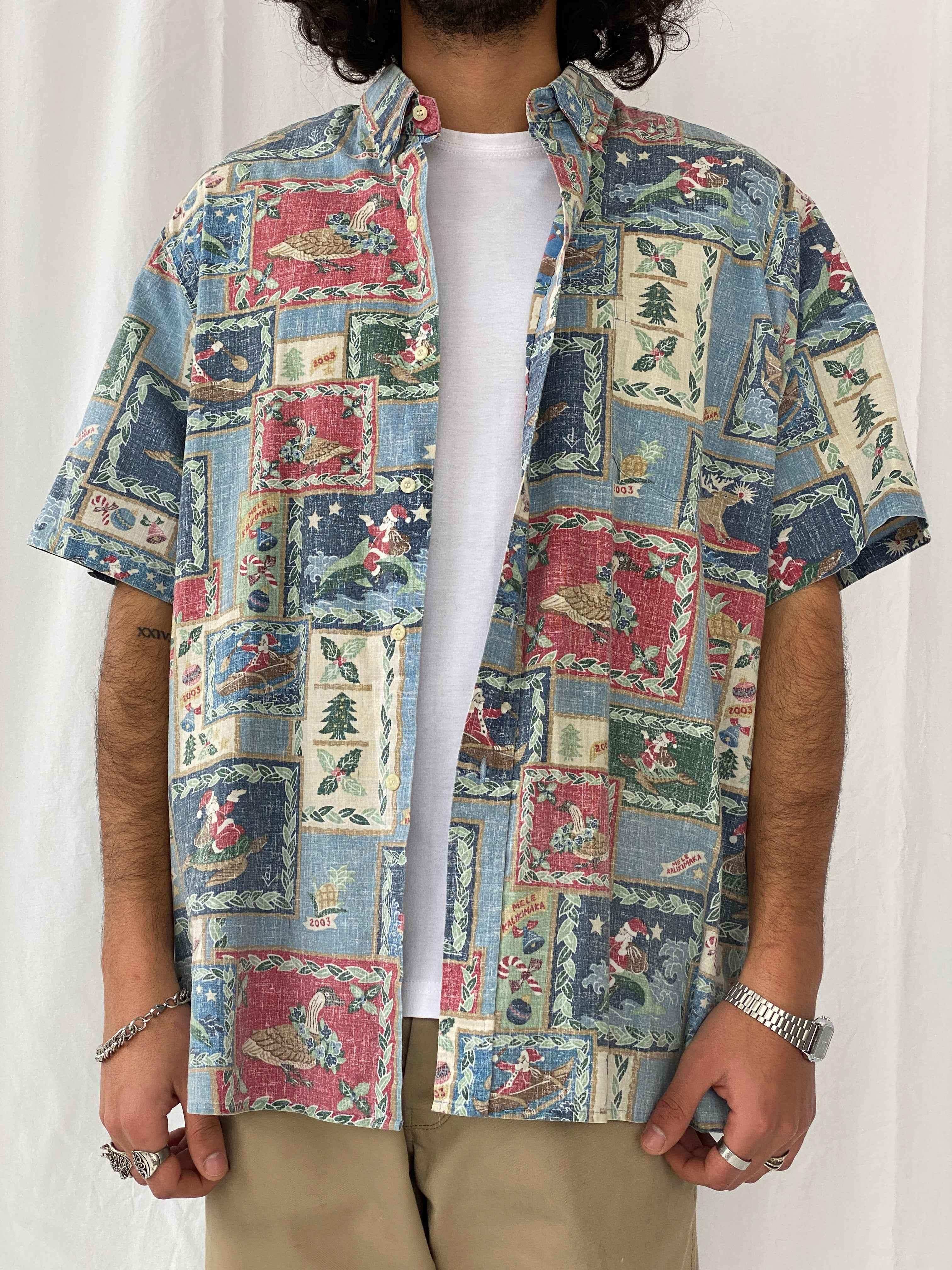 Vintage 00s MELE KALIKIMAKA by Reyn Spooner Hawaiian Shirt - Balagan Vintage Half Sleeve Shirt crazy print, half sleeve shirt, Hawaiian shirt