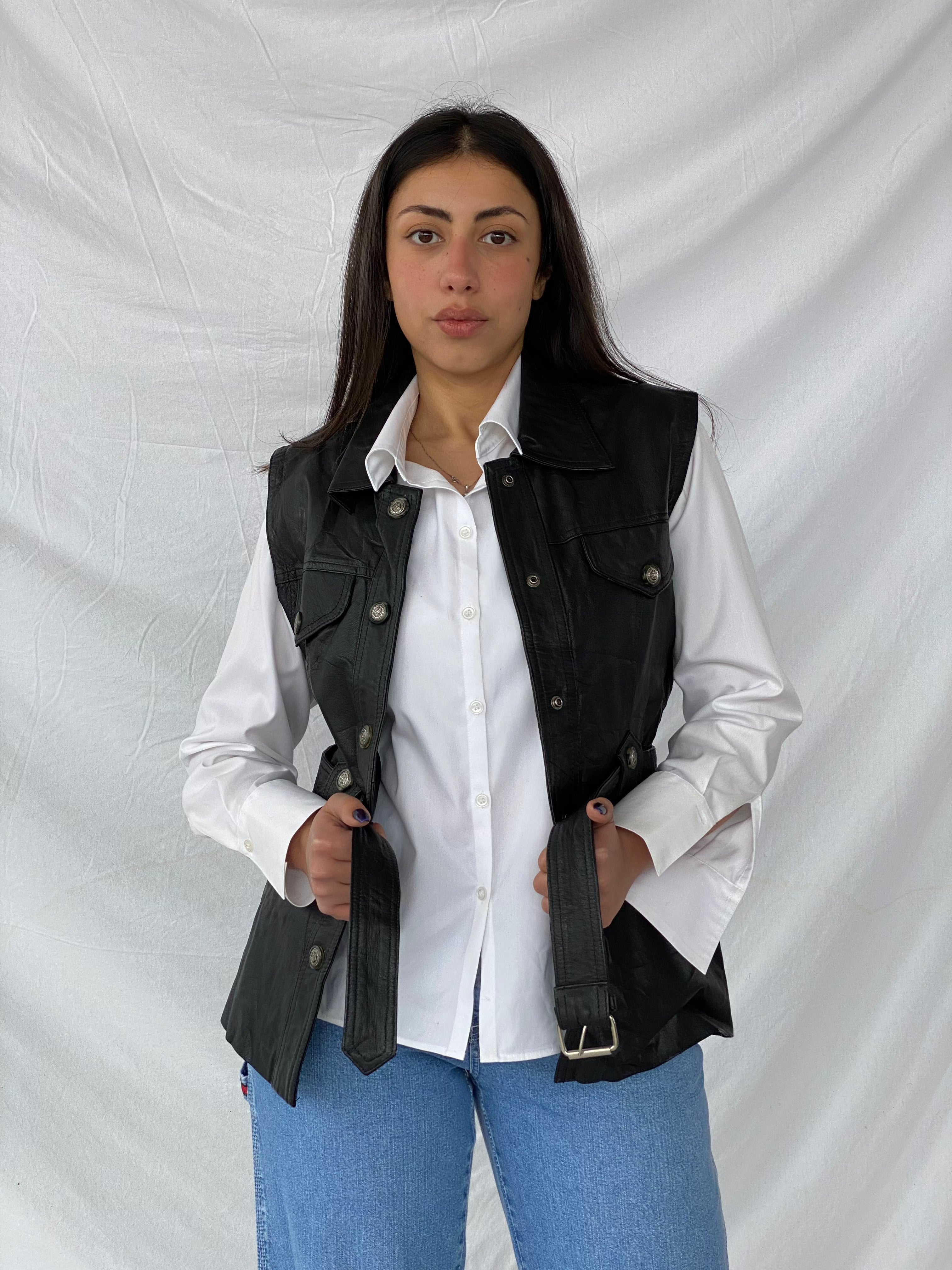 Vintage Classic Woman Genuine Leather Biker’s Vest - Balagan Vintage Leather Vest 90s, black leather, black vest, genuine leather, genuine leather vest, leather, leather vest, vest