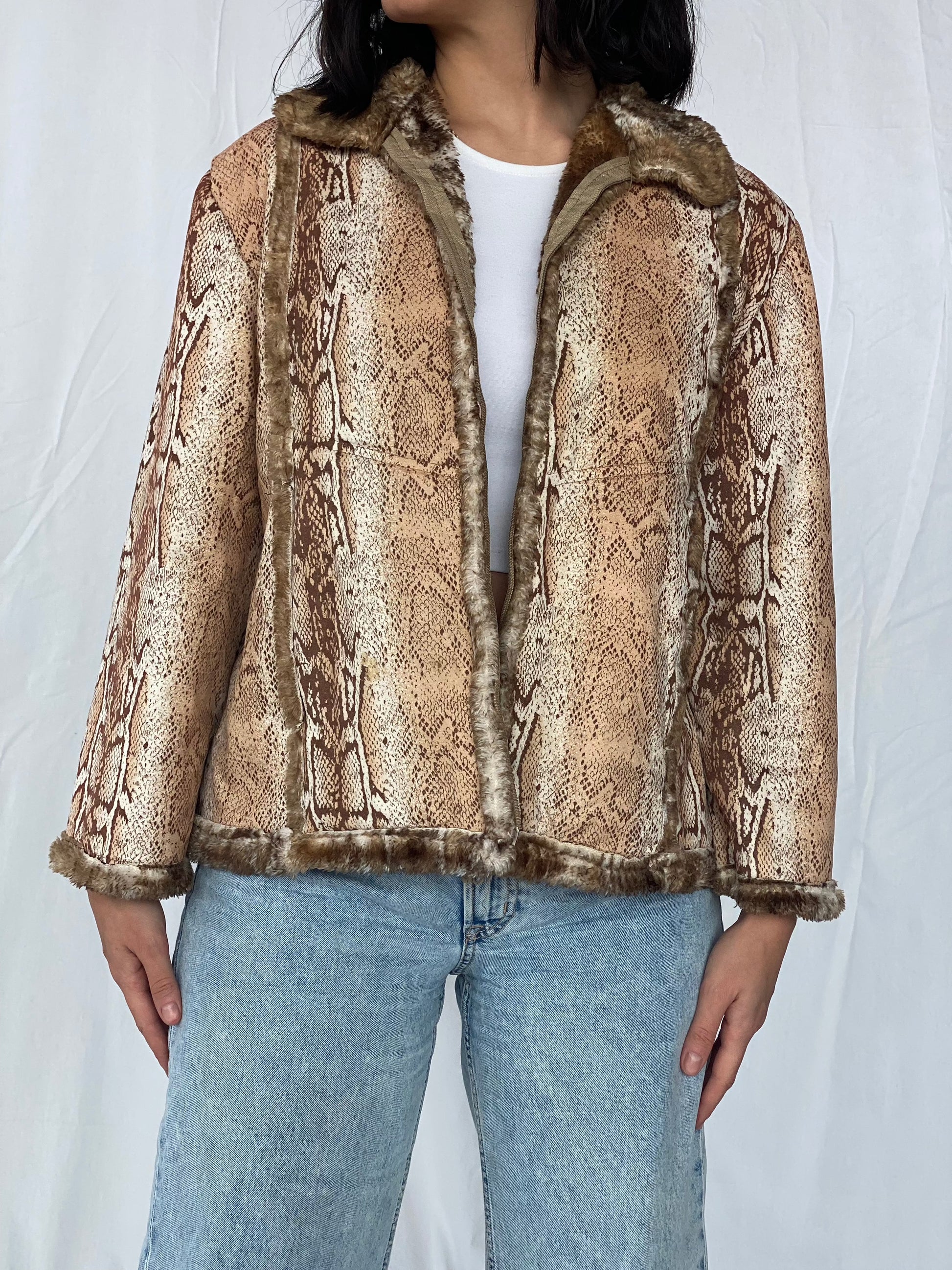 Vintage Animal Print Jacket With Faux Fur - Balagan Vintage Jacket 00s, Coats&Jackets, jacket, vintage