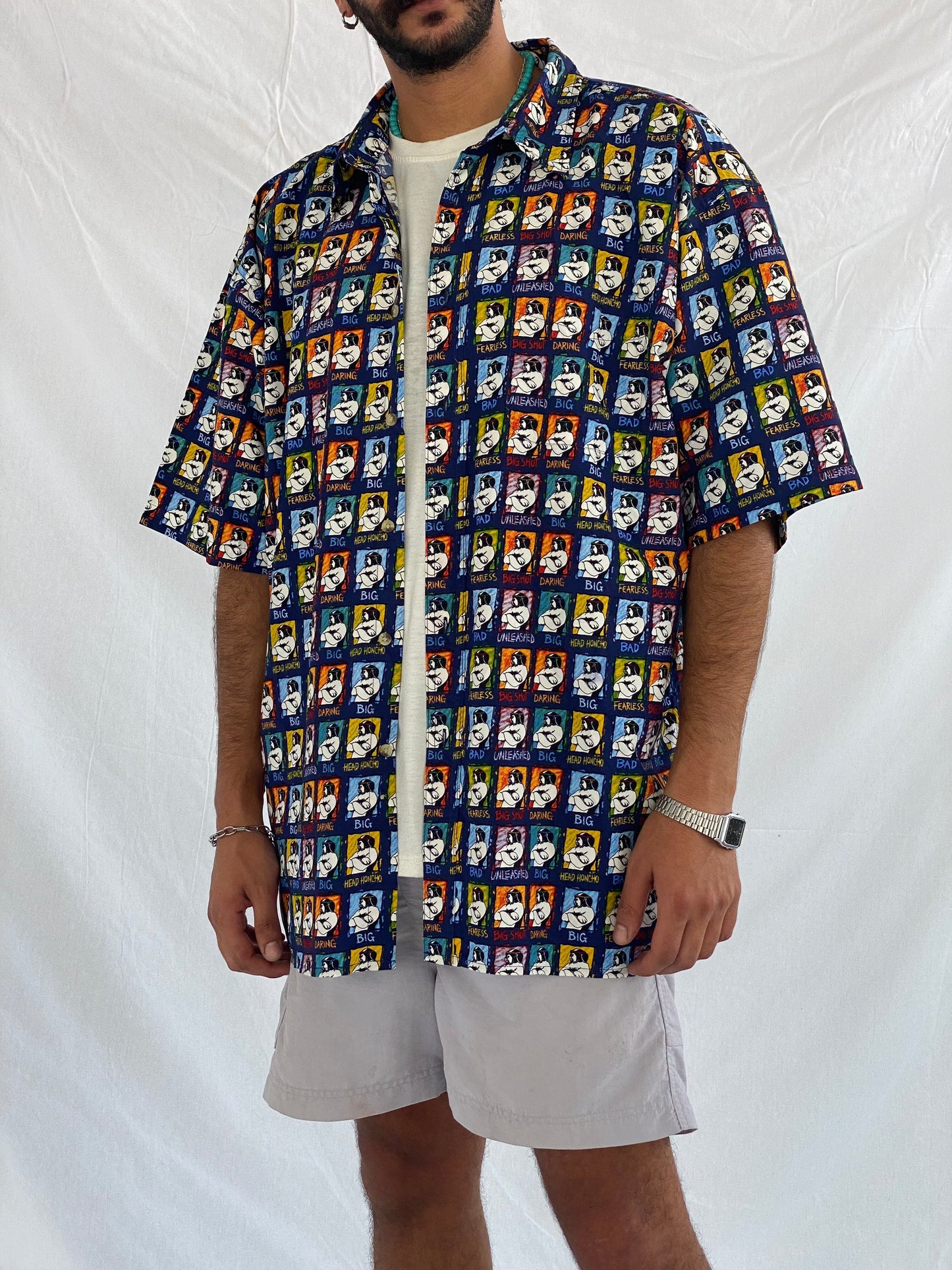 Vintage Big Dogs Half Sleeve Shirt - Balagan Vintage Half Sleeve Shirt 00s, 90s, bigdogs, crazy print, Deals, half sleeve shirt, outerwear, oversized, oversized shirt, printed shirt, prints, shirt, shirts, summer, summer prints, techno, techno wear, unisex, unisex shirts, vintage, vintage prints, women, women shirt, Y2K