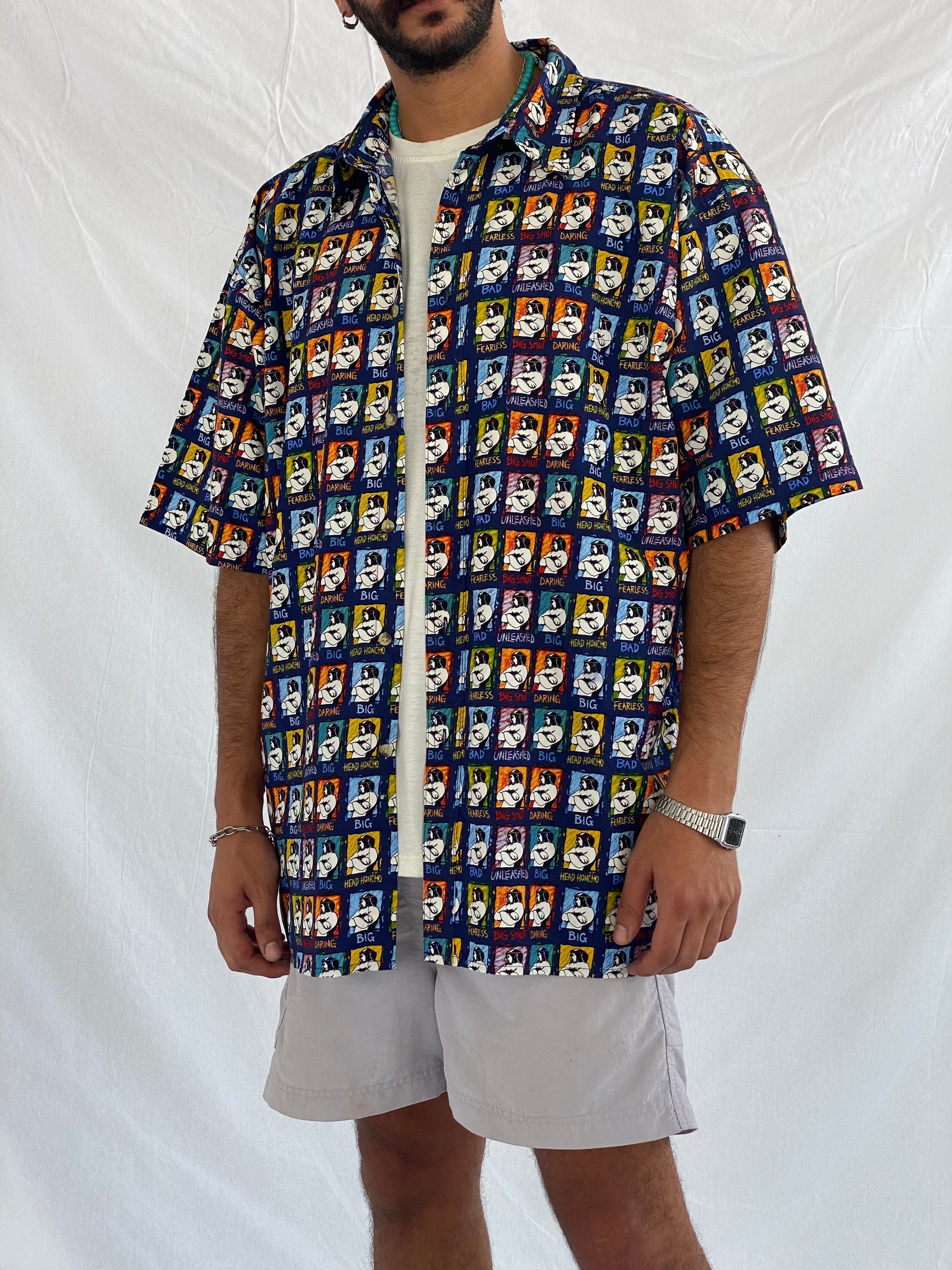 Vintage Big Dogs Half Sleeve Shirt - Balagan Vintage Half Sleeve Shirt 00s, 90s, bigdogs, crazy print, Deals, half sleeve shirt, outerwear, oversized, oversized shirt, printed shirt, prints, shirt, shirts, summer, summer prints, techno, techno wear, unisex, unisex shirts, vintage, vintage prints, women, women shirt, Y2K