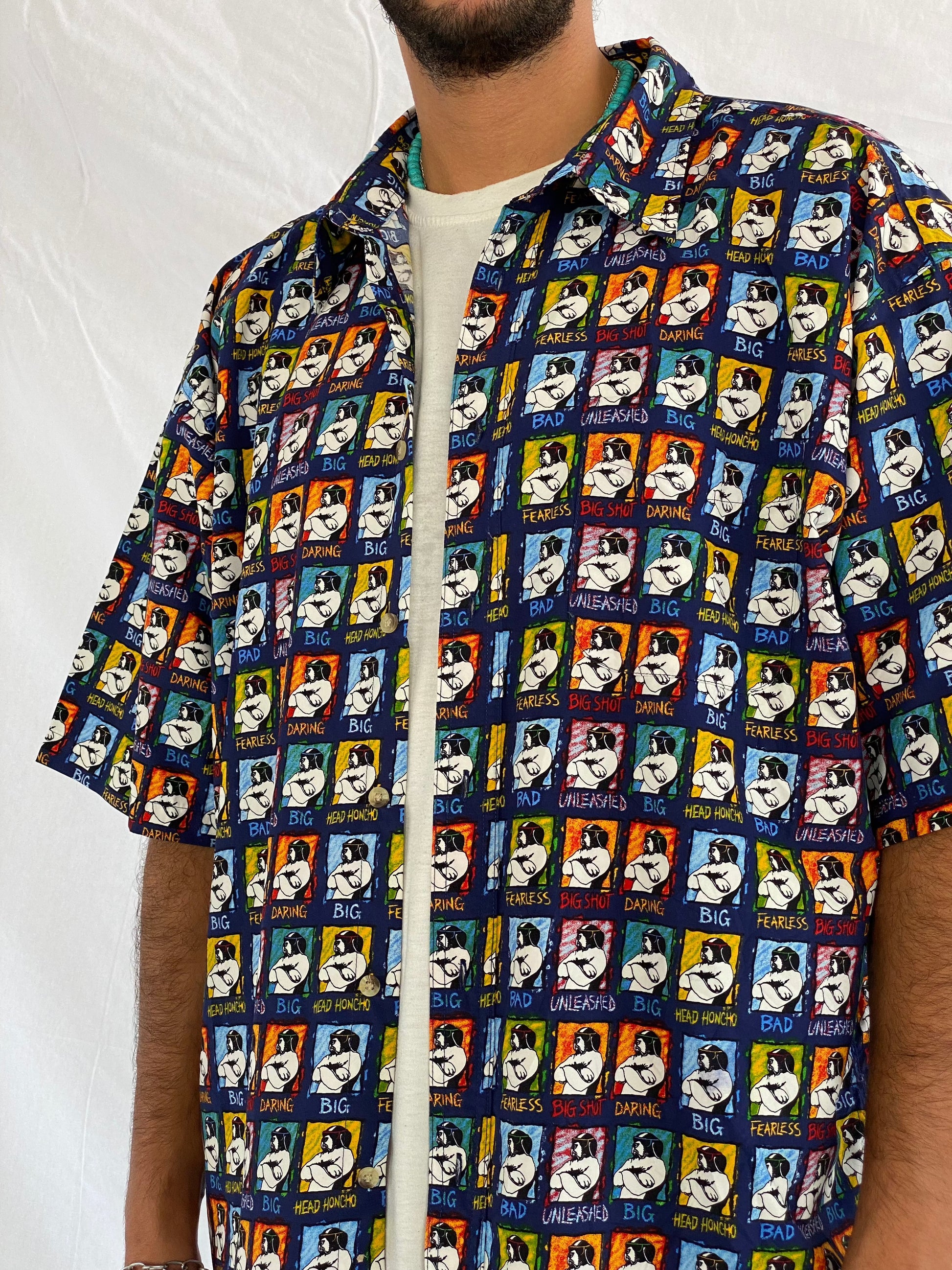 Vintage Big Dogs Half Sleeve Shirt - Balagan Vintage Half Sleeve Shirt 00s, 90s, bigdogs, crazy print, Deals, half sleeve shirt, outerwear, oversized, oversized shirt, printed shirt, prints, shirt, shirts, summer, summer prints, techno, techno wear, unisex, unisex shirts, vintage, vintage prints, women, women shirt, Y2K