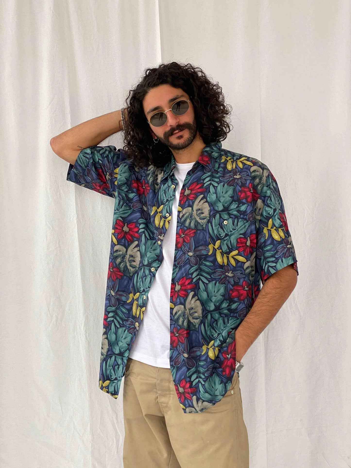 Vintage Burma Bibas Shirt - Balagan Vintage Half Sleeve Shirt 90s, half sleeve shirt, men, shirts, silk, silk shirt