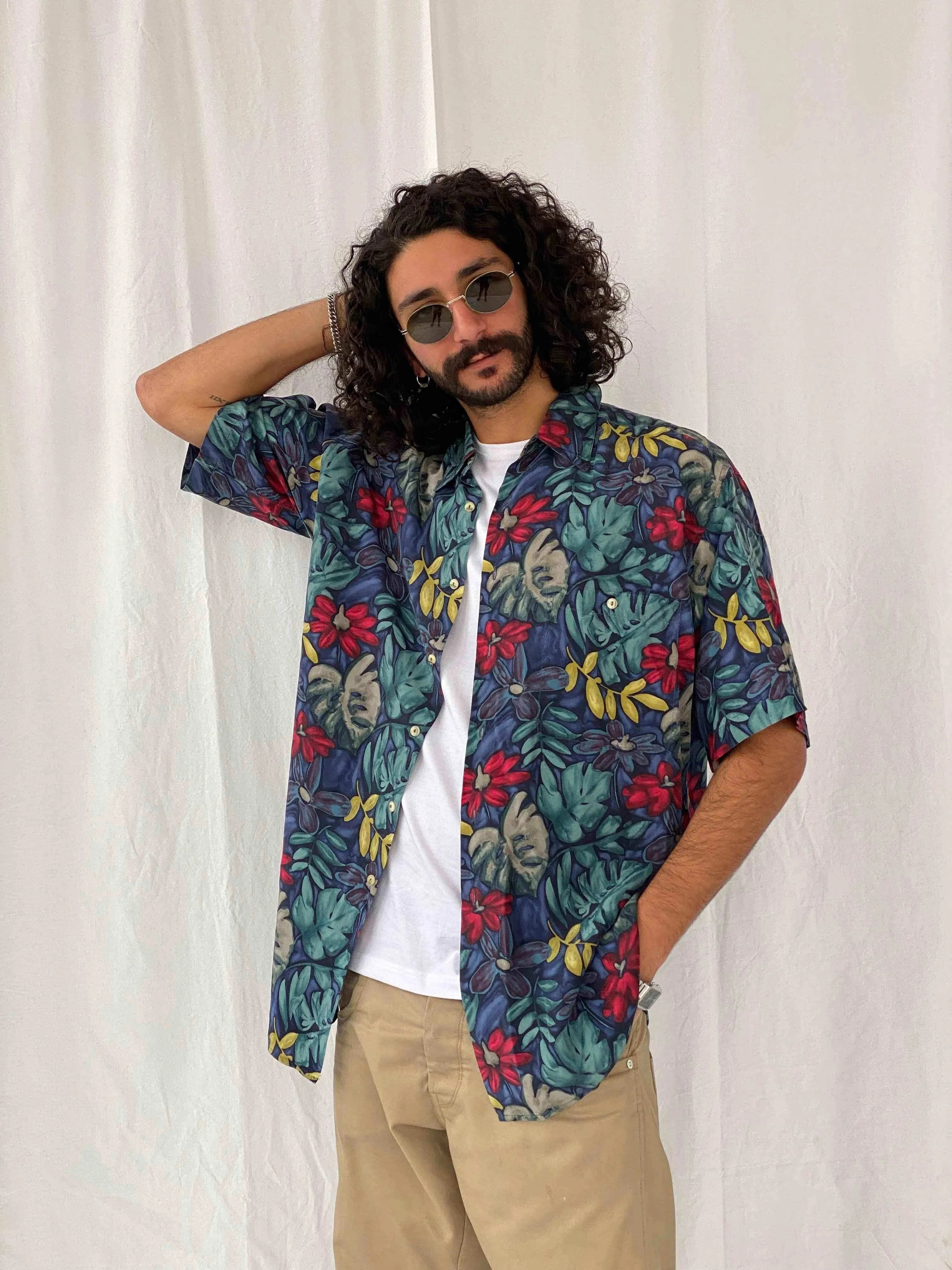 Vintage Burma Bibas Shirt - Balagan Vintage Half Sleeve Shirt 90s, half sleeve shirt, men, shirts, silk, silk shirt