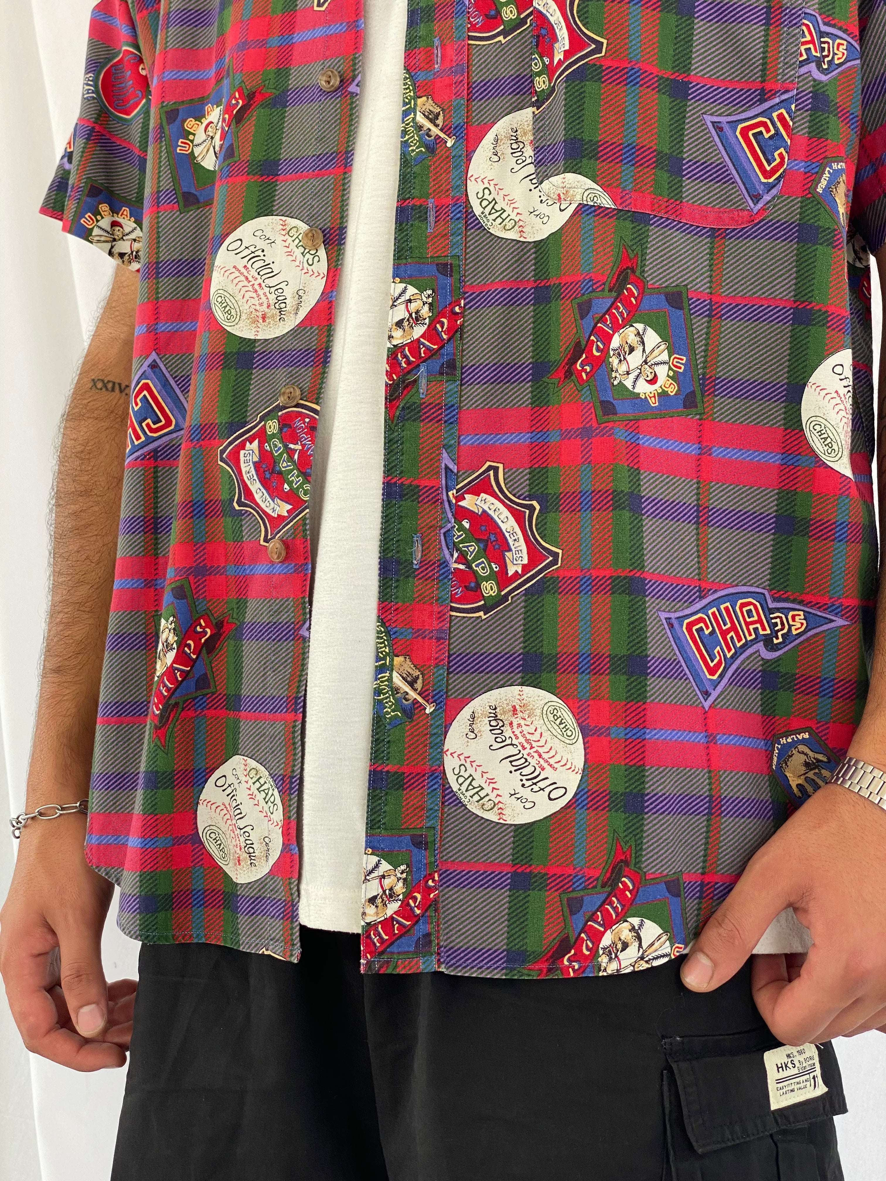 Vintage CHAPS By Ralph Lauren - Balagan Vintage Half Sleeve Shirt Chaps, chaps by ralph lauren, Deals, graphic, half sleeve shirt, men, mens shirt, oversized, printed shirt, prints, ralph lauren, retro, shirt, shirts, streetwear, summer prints, techno, techno wear, unisex, unisex shirts, vintage, women, women shirt