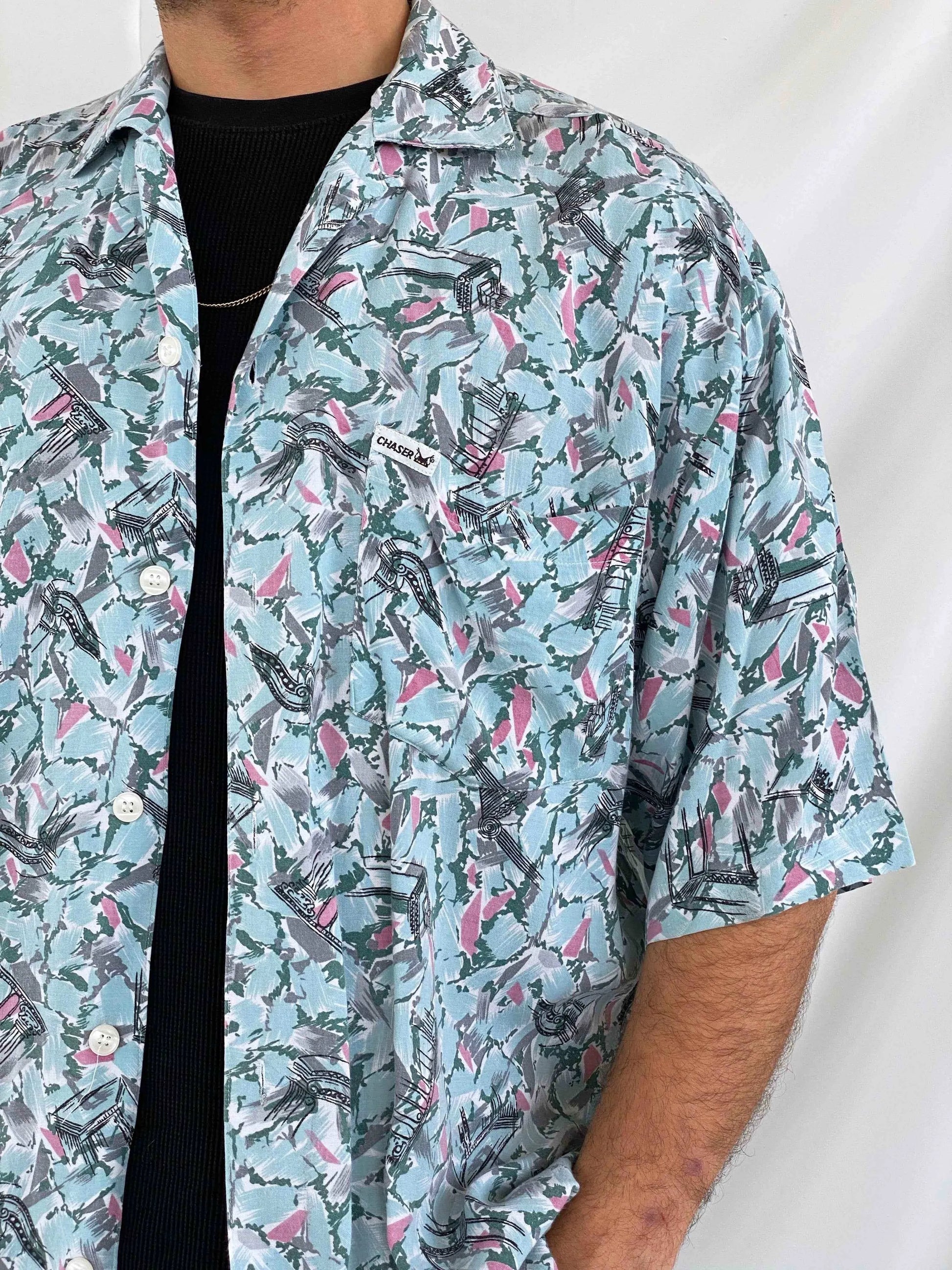 Vintage CHASER Printed Shirt - Balagan Vintage Half Sleeve Shirt crazy print, Deals, half sleeve shirt, men, mens shirt, oversized, oversized shirt, printed shirt, retro, shirt, streetwear, summer, techno, techno wear, unisex