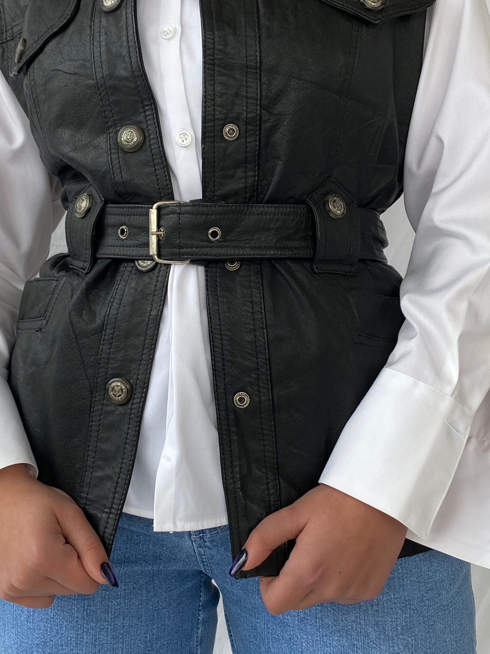 Vintage Classic Woman Genuine Leather Biker’s Vest - Balagan Vintage Leather Vest 90s, black leather, black vest, Deals, genuine leather, genuine leather vest, leather, leather vest, vest