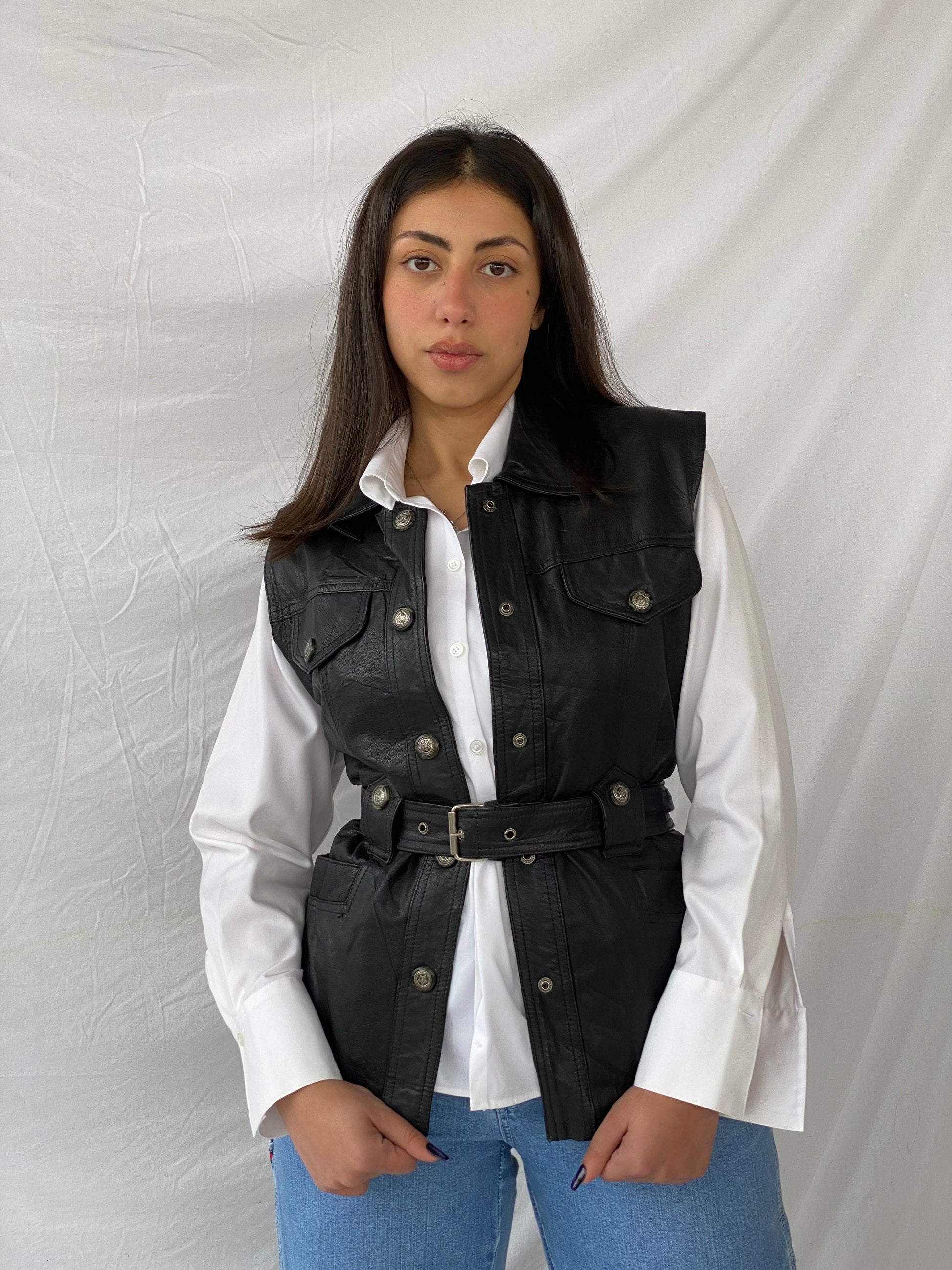 Vintage Classic Woman Genuine Leather Biker’s Vest - Balagan Vintage Leather Vest 90s, black leather, black vest, Deals, genuine leather, genuine leather vest, leather, leather vest, vest