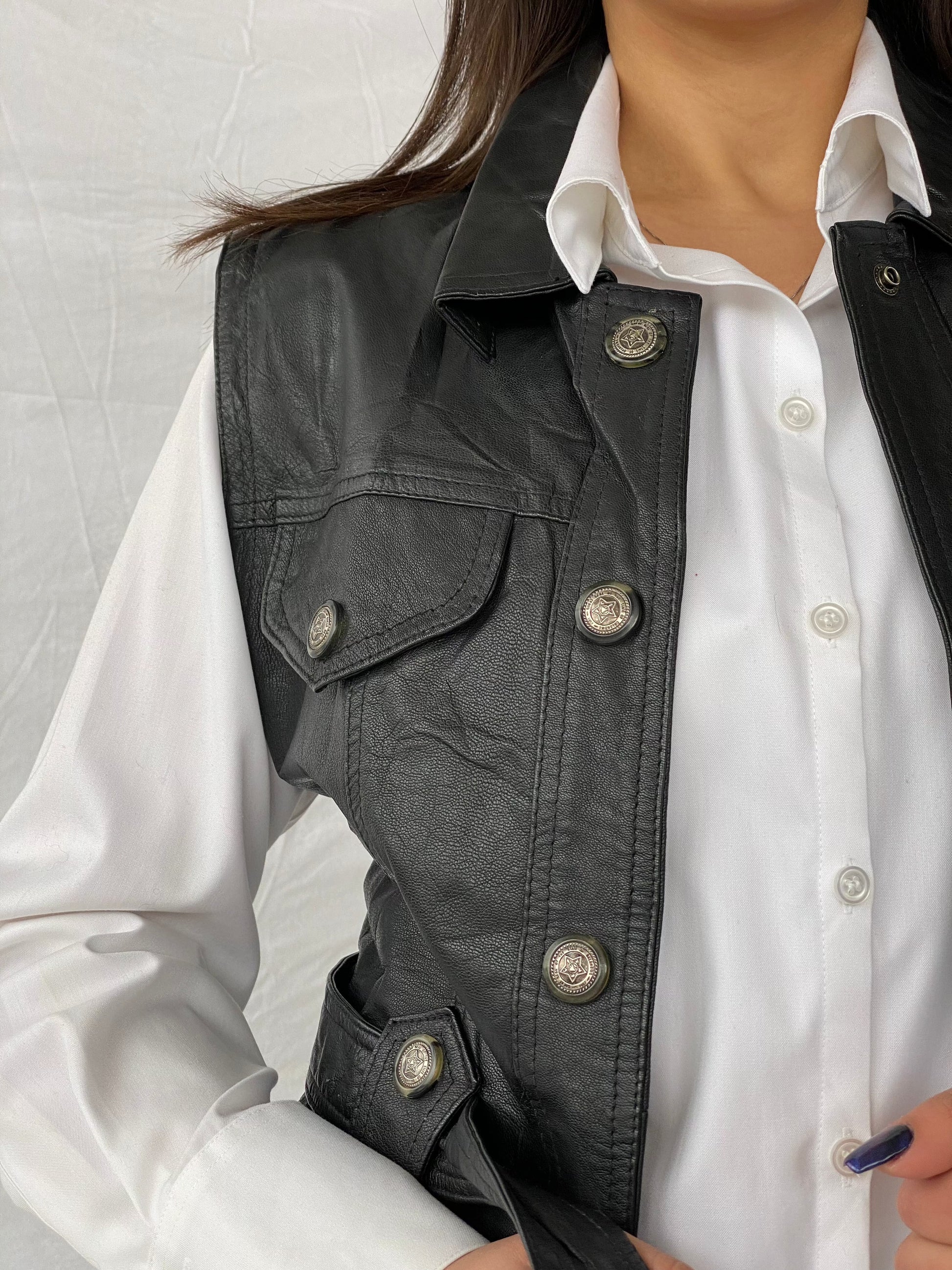 Vintage Classic Woman Genuine Leather Biker’s Vest - Balagan Vintage Leather Vest 90s, black leather, black vest, Deals, genuine leather, genuine leather vest, leather, leather vest, vest