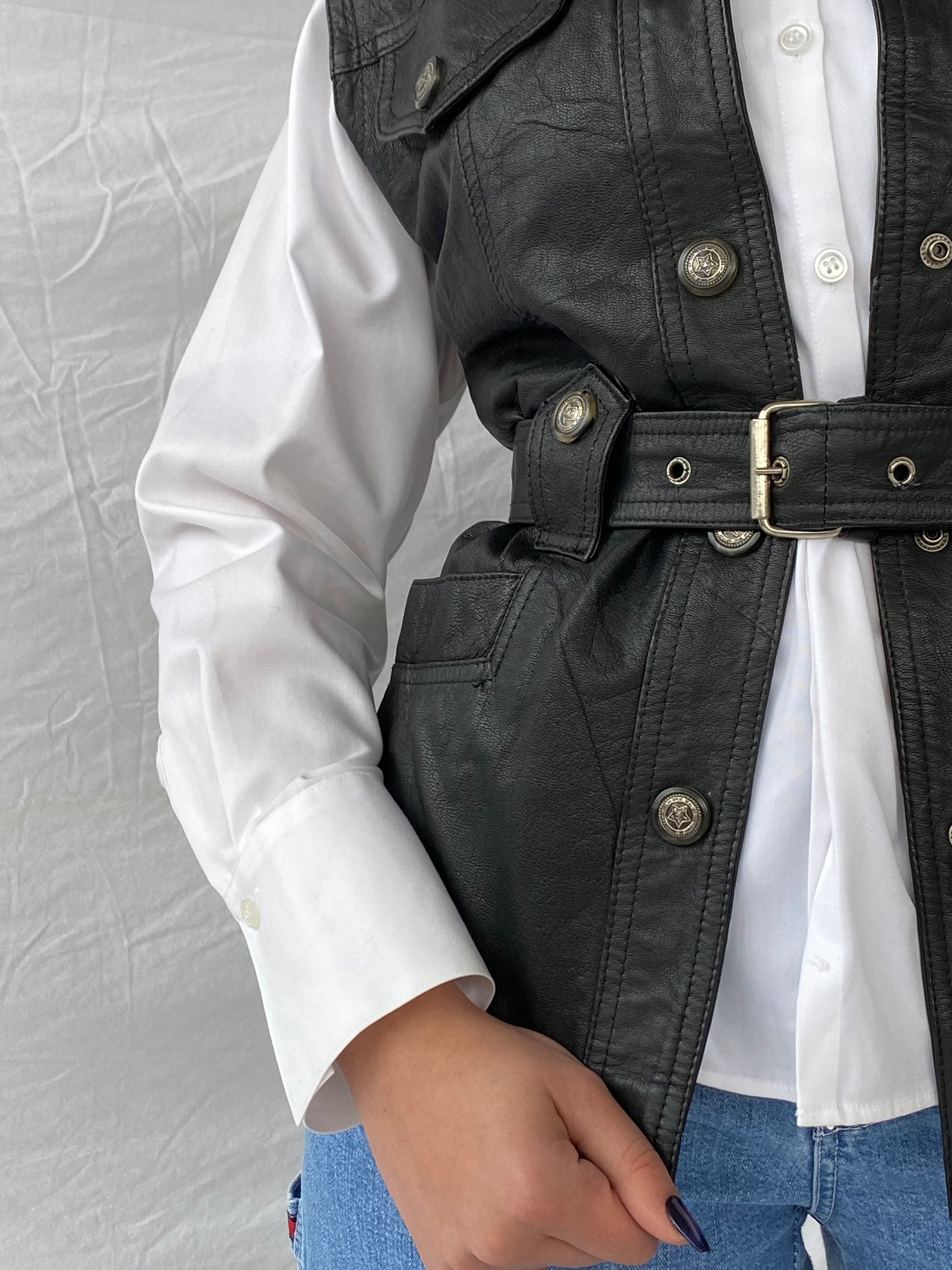 Vintage Classic Woman Genuine Leather Biker’s Vest - Balagan Vintage Leather Vest 90s, black leather, black vest, Deals, genuine leather, genuine leather vest, leather, leather vest, vest