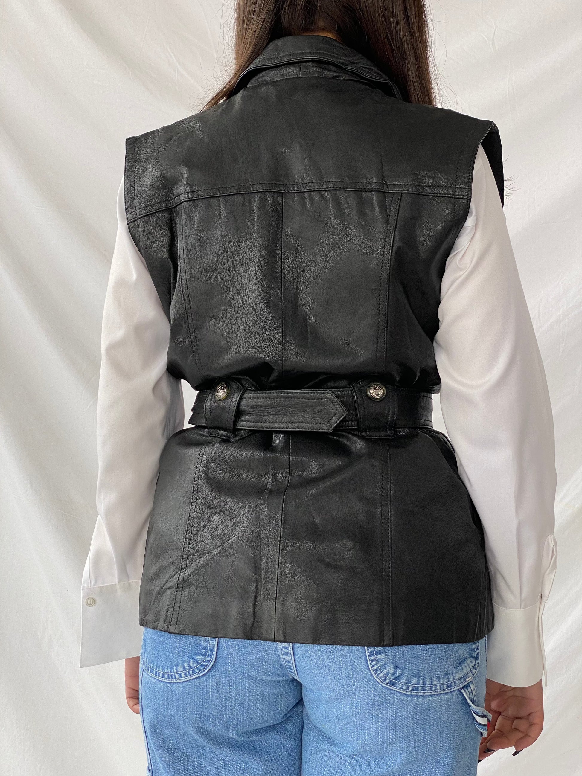 Vintage Classic Woman Genuine Leather Biker’s Vest - Balagan Vintage Leather Vest 90s, black leather, black vest, Deals, genuine leather, genuine leather vest, leather, leather vest, vest