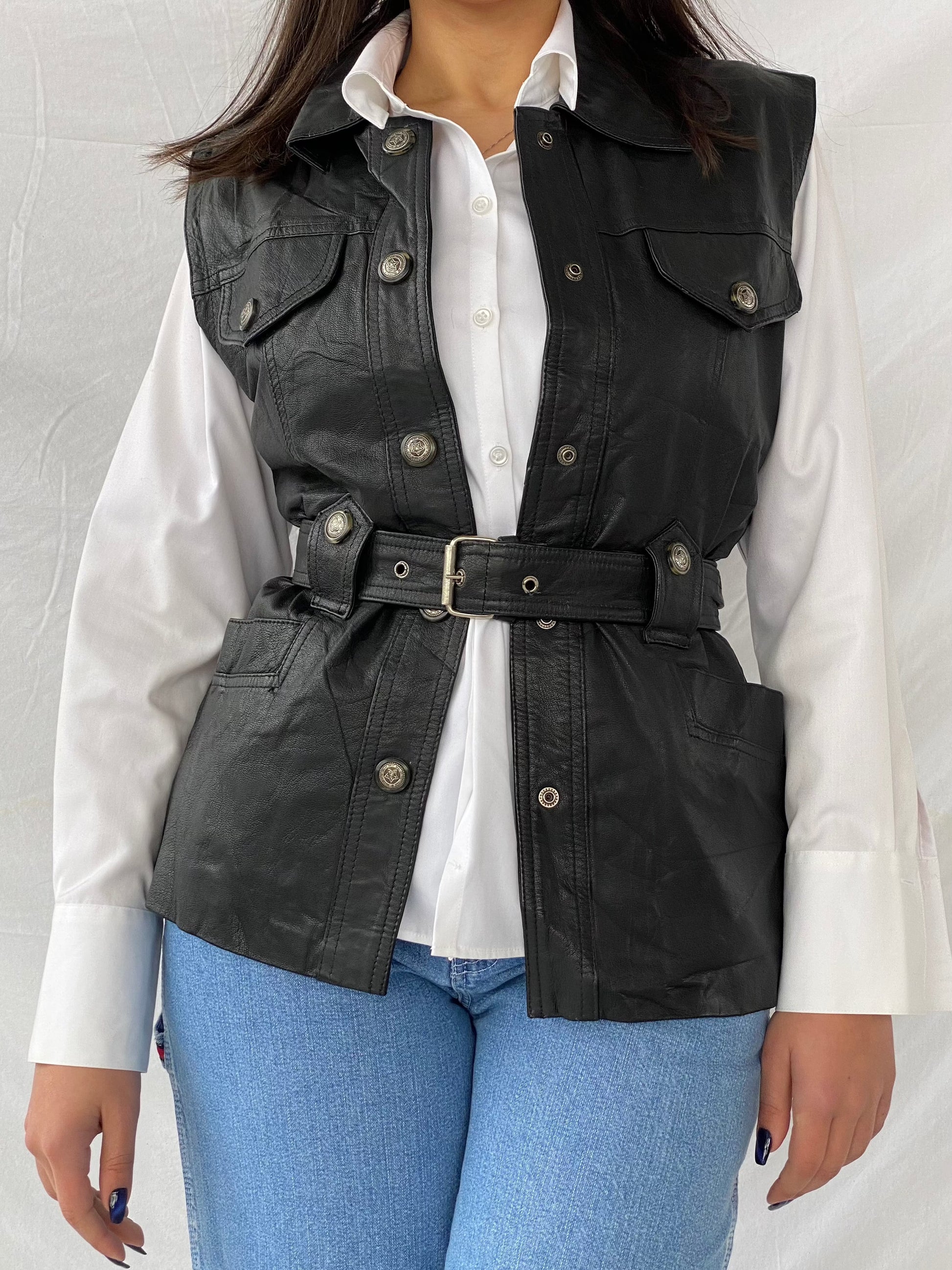 Vintage Classic Woman Genuine Leather Biker’s Vest - Balagan Vintage Leather Vest 90s, black leather, black vest, Deals, genuine leather, genuine leather vest, leather, leather vest, vest