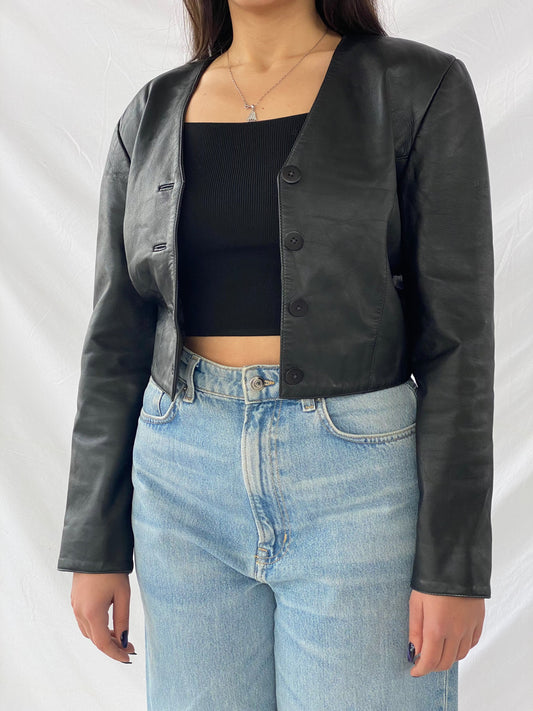 Vintage Cropped Leather Jacket - Balagan Vintage Leather Jacket 90s, black leather, Coats&Jackets, Deals, genuine leather, genuine leather jacket, leather, leather jacket, Women's Leather Jackets