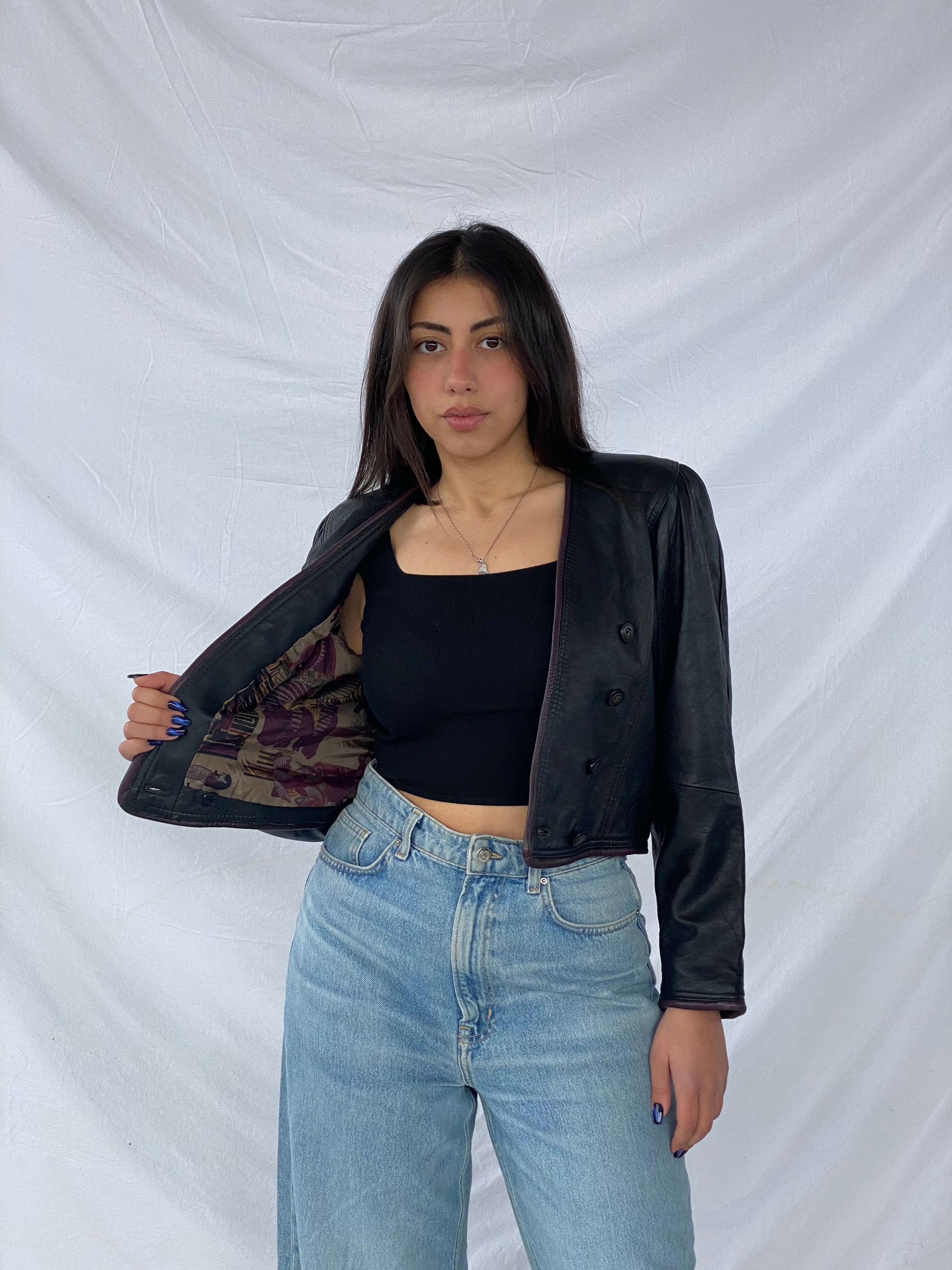 Vintage Cropped Leather Jacket - Balagan Vintage Leather Jacket 90s, black leather, Deals, genuine leather, genuine leather jacket, leather, leather jacket, outerwear