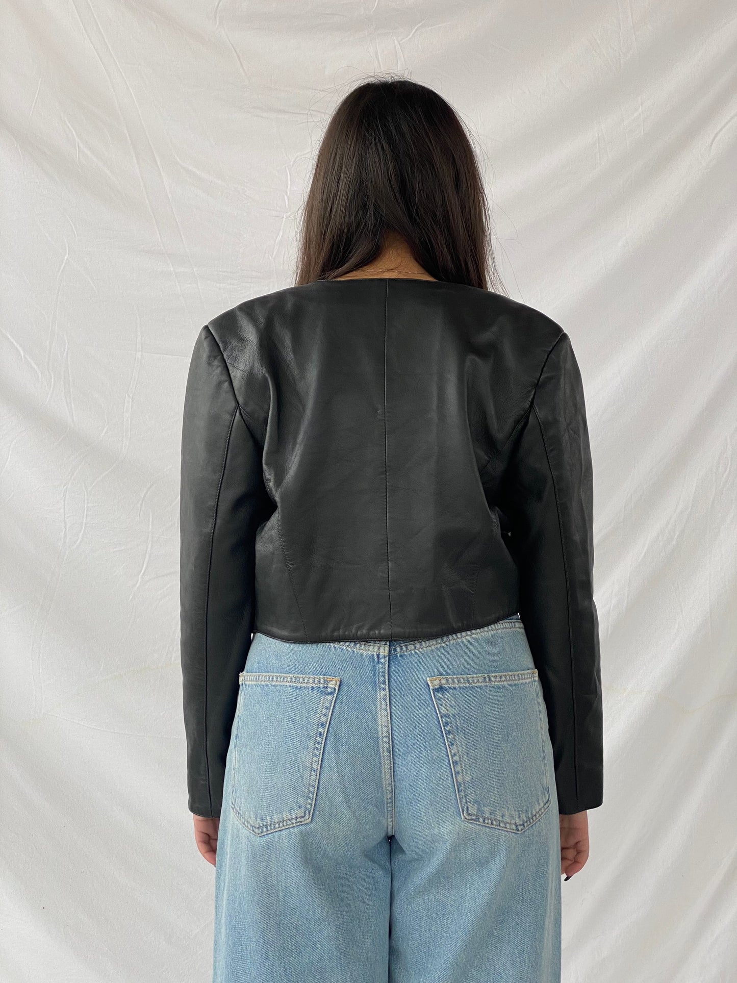 Vintage Cropped Leather Jacket - Balagan Vintage Leather Jacket 90s, black leather, Coats&Jackets, Deals, genuine leather, genuine leather jacket, leather, leather jacket, Women's Leather Jackets