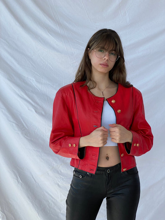 Vintage Genuine Leather Jacket - Balagan Vintage Leather Jacket Coats&Jackets, Deals, genuine leather, genuine leather jacket, leather jacket, red leather, Women's Leather Jackets