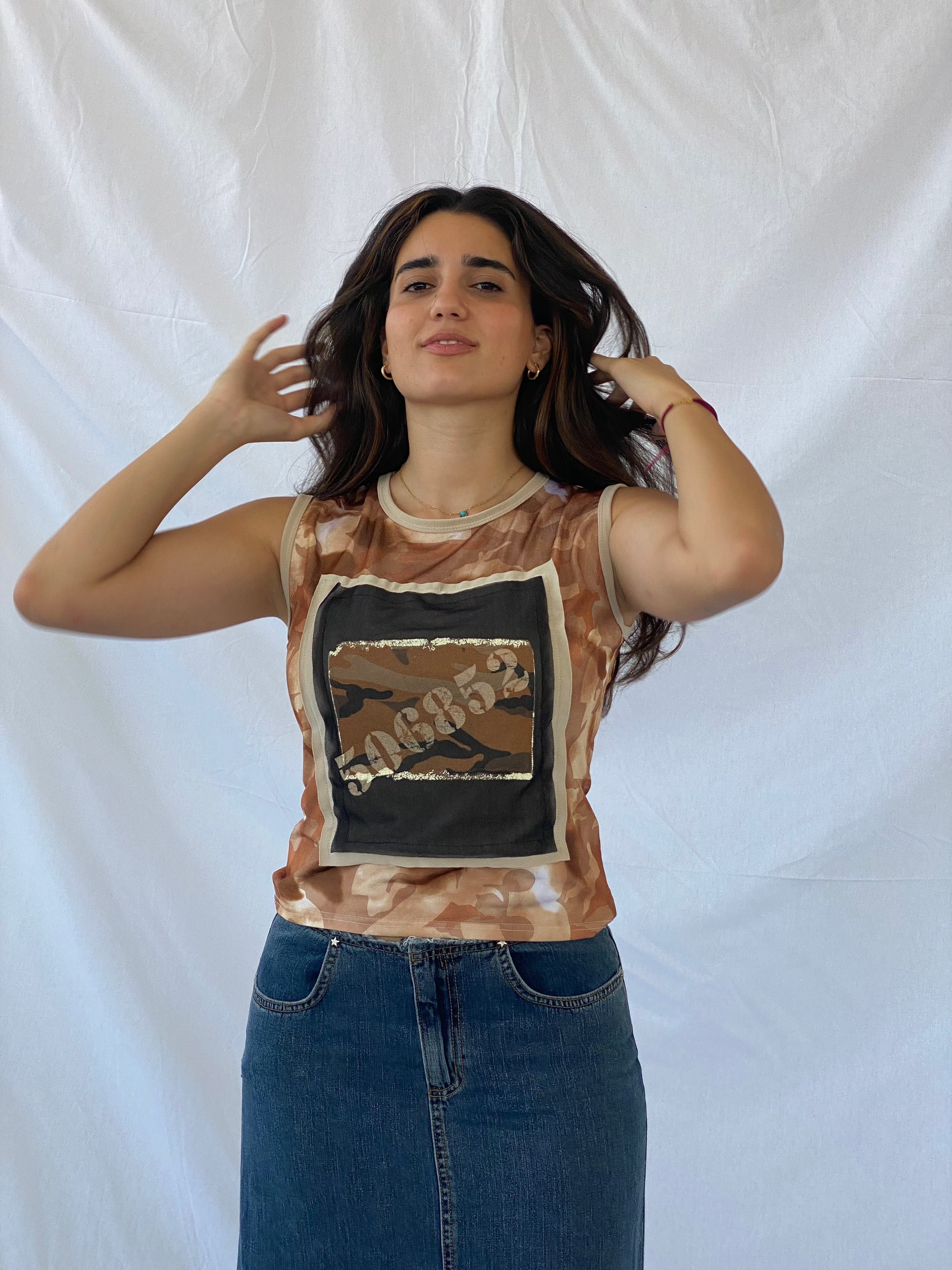 Vintage ICHI Military Print Top - Balagan Vintage Sleeveless Top 00s, 90s, sleeveless top, techno, techno wear, Top, vintage, women, women top, Y2K